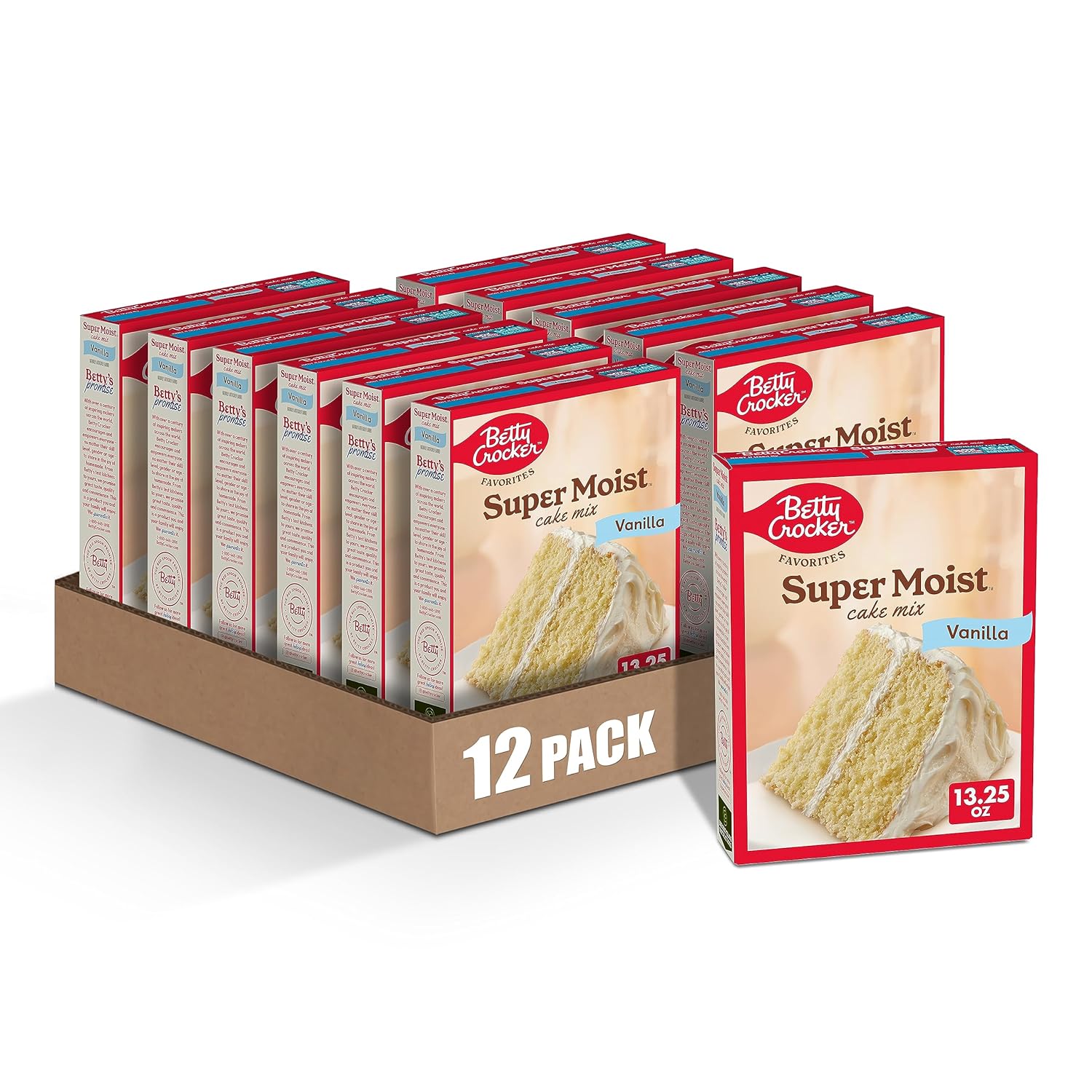 Betty Crocker Favorites Mezcla de pastel con sabor a vainilla súper húmeda, 13.25 onzas (paquete de 12)