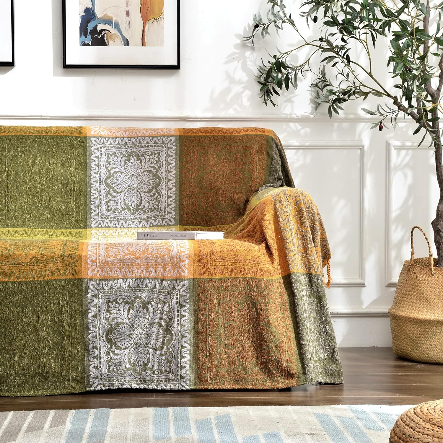 Funda de sofá bohemia, manta bohemia con borlas, decoración hippie para sofá, silla, sofá biplaza, cama, funda bohemia tribal con flecos