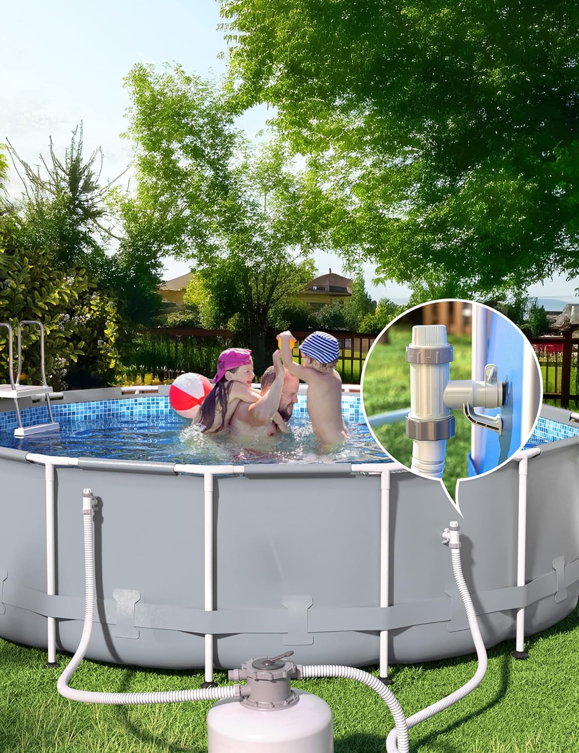 Válvula de émbolo Plus con adaptador de manguera de piscina y soporte de tubería de piscina, accesorios de piezas de repuesto para piscina sobre el