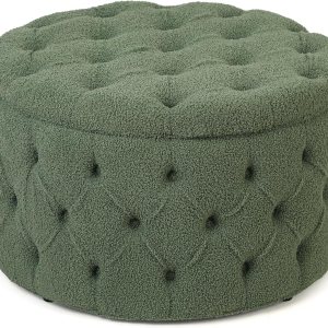 Joveco Otomana redonda de almacenamiento, otomana tapizada con botones y parte superior extraíble, banco de almacenamiento, mesa de café, Joveco Otomana redonda de almacenamiento, otomana tapizada con botones y parte superior extraíble, banco de almacenamiento, mesa de café,