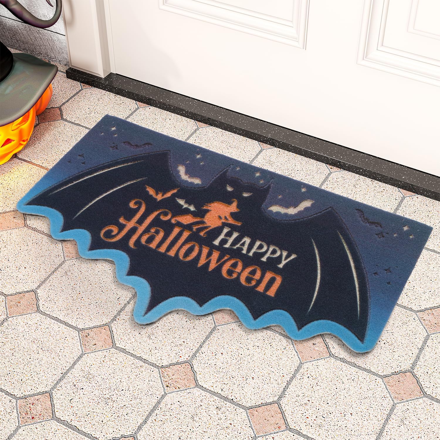 Felpudo de entrada al aire libre de Halloween, tapete de bienvenida impreso con láser 3D, tapete de bienvenida de Halloween resistente al aire libre