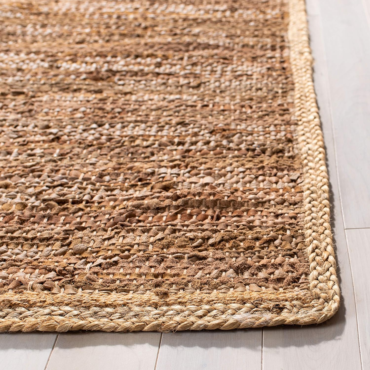 SAFAVIEH Cape Cod Collection – Alfombra decorativa de 4 x 6 pies, color camello y natural, cuero hecho a mano y yute, ideal para zonas de alto