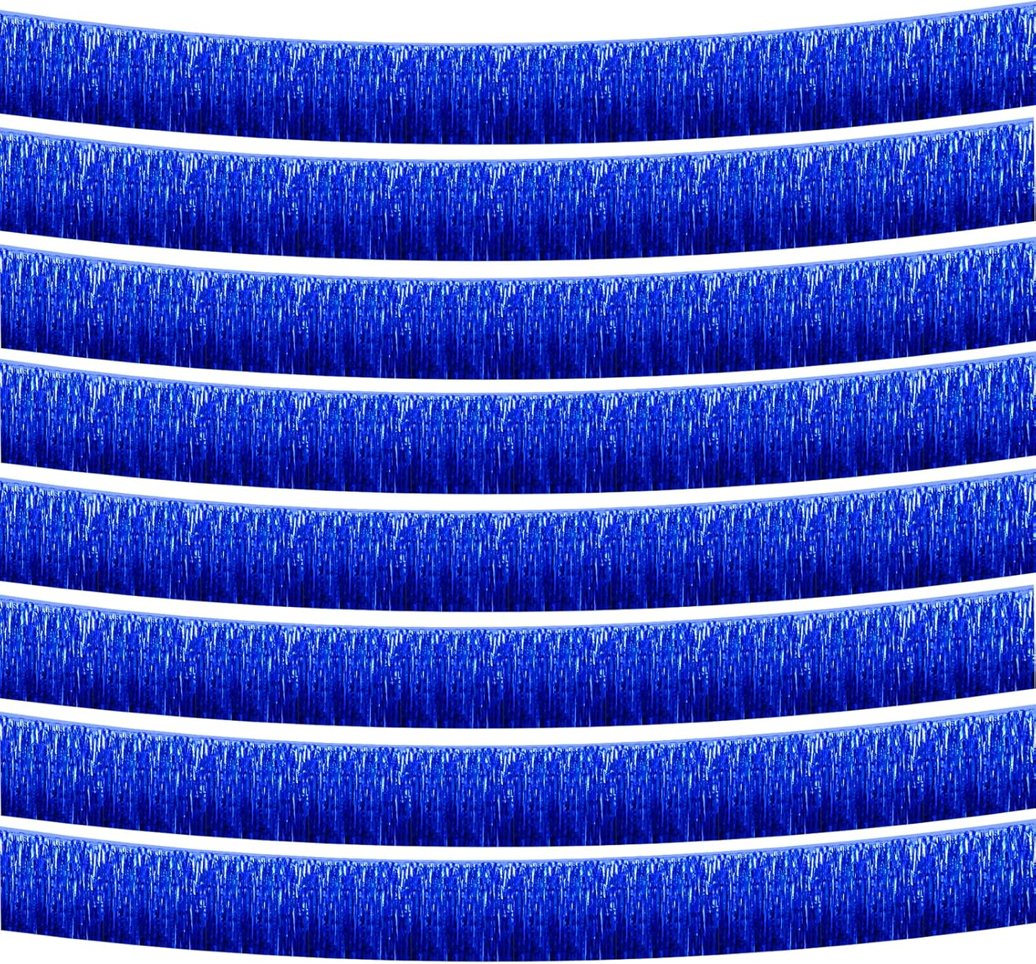 Paquete de 10 guirnaldas de flecos de papel de aluminio azul de 10 pies con borlas metálicas para colgar en la pared, telón de fondo para flotadores