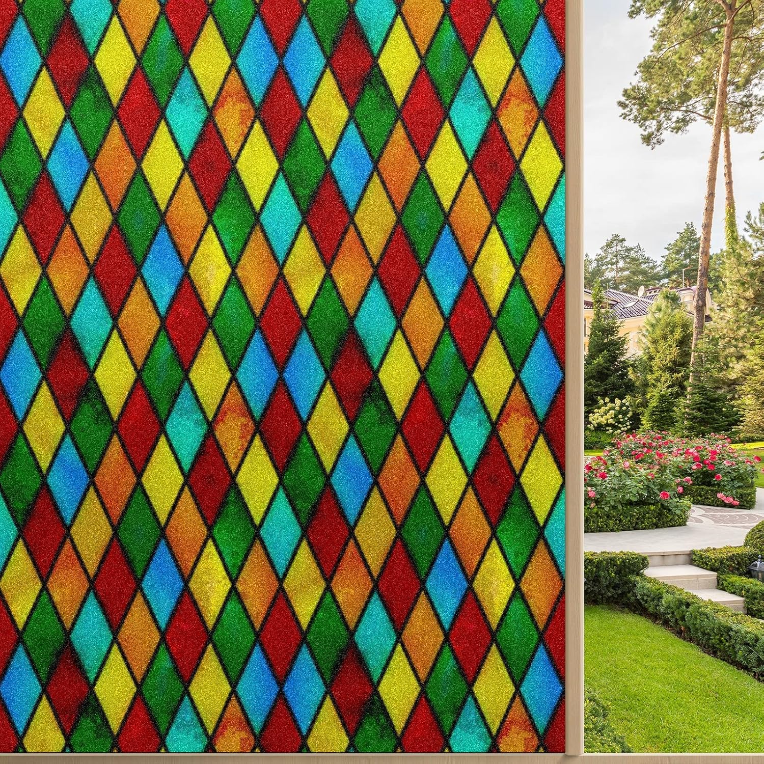 Película de privacidad para ventana de vidrio arcoíris, película de vidrio para ventana, privacidad para ventana, sala de estar, baño, 24 x 36