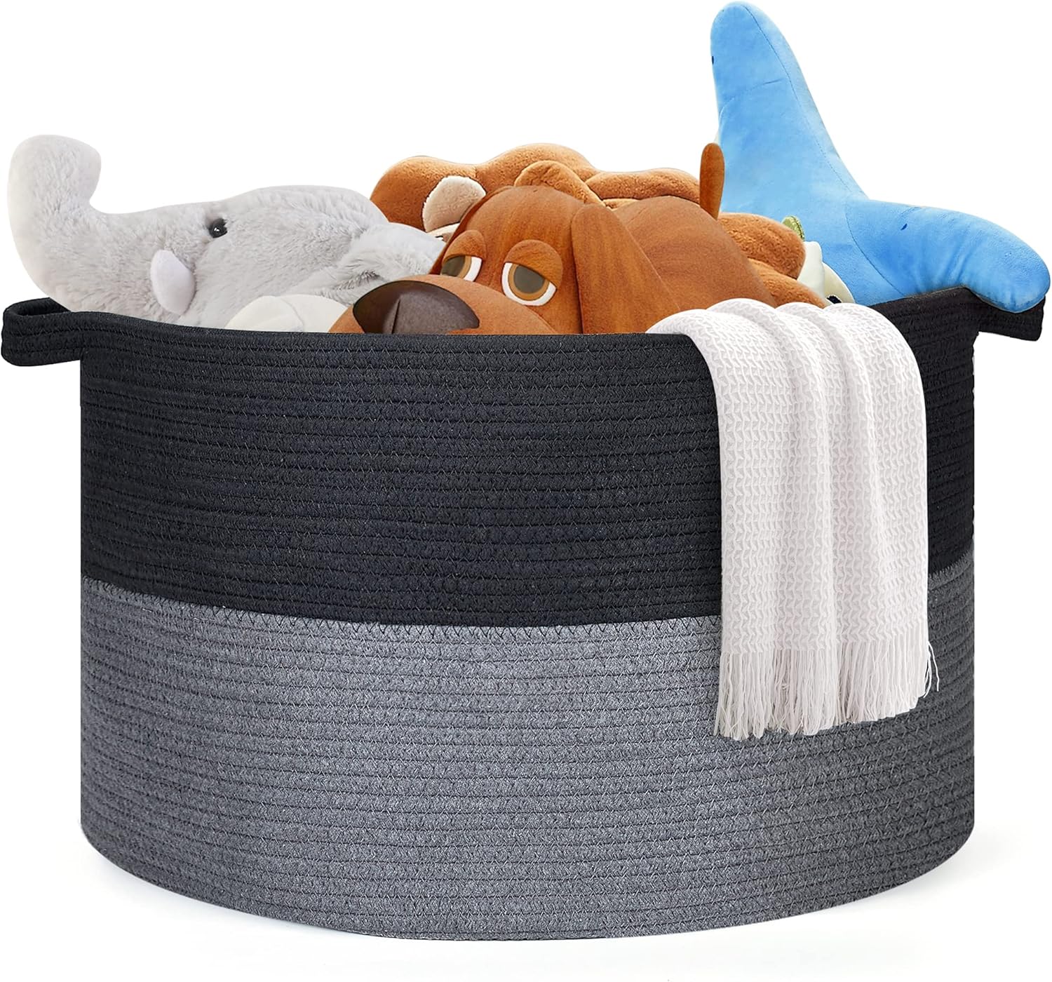 Cesta para manta, cesta de cuerda de algodón de 20 x 20 x 13 pulgadas para sala de estar, canasta de almacenamiento de juguetes para bebé, cesta