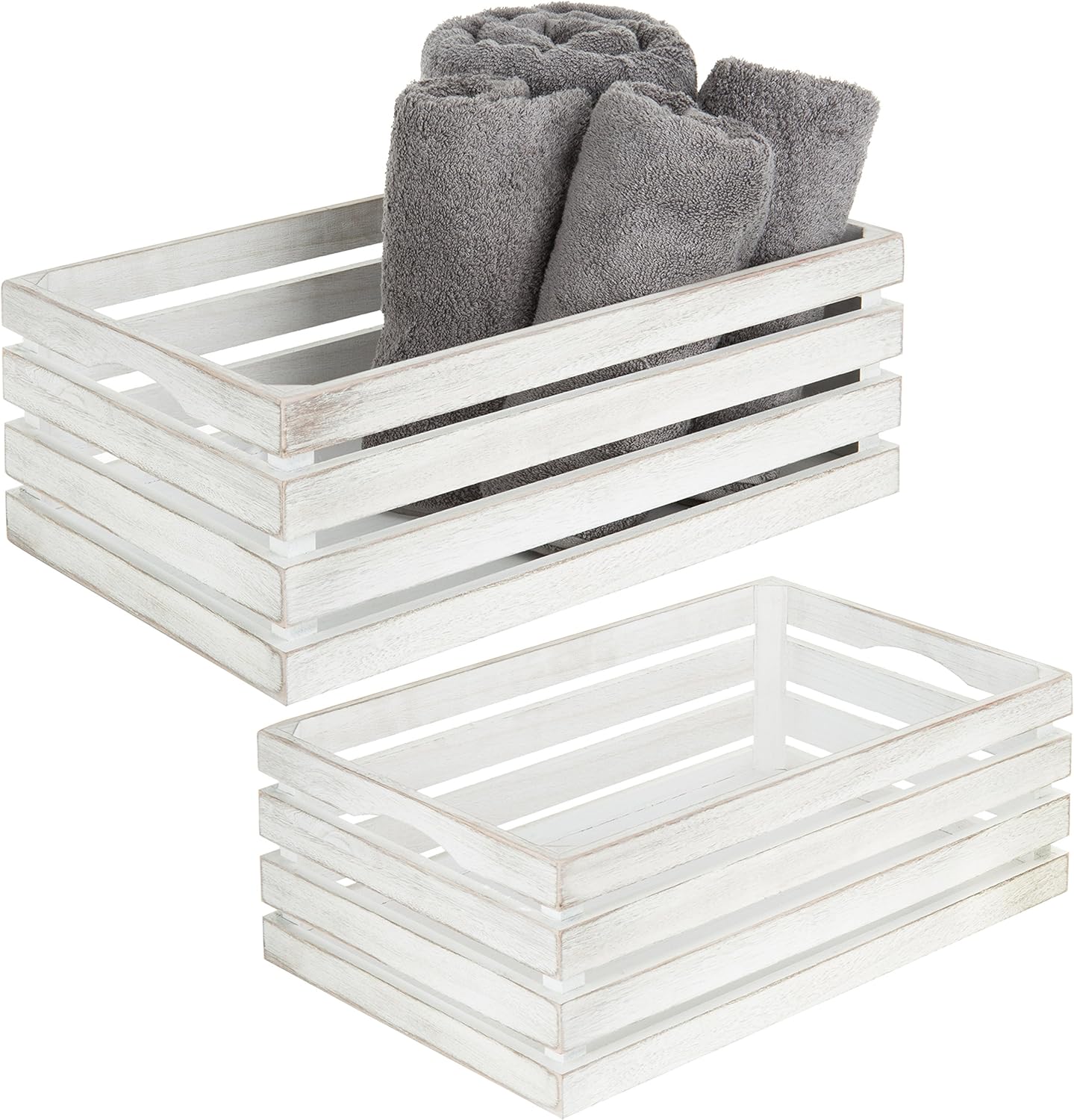 MyGift Caja de almacenamiento decorativa de madera blanqueada vintage, cajas de anidación, juego de 2