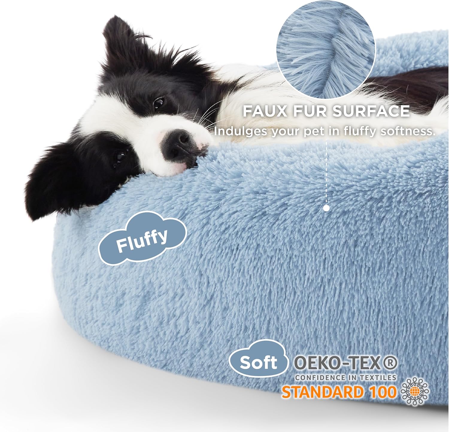 Bedsure Cama calmante para perros grandes  Cama grande lavable en forma de dona, cama para perros de pelo sintético redondo y antideslizante, se