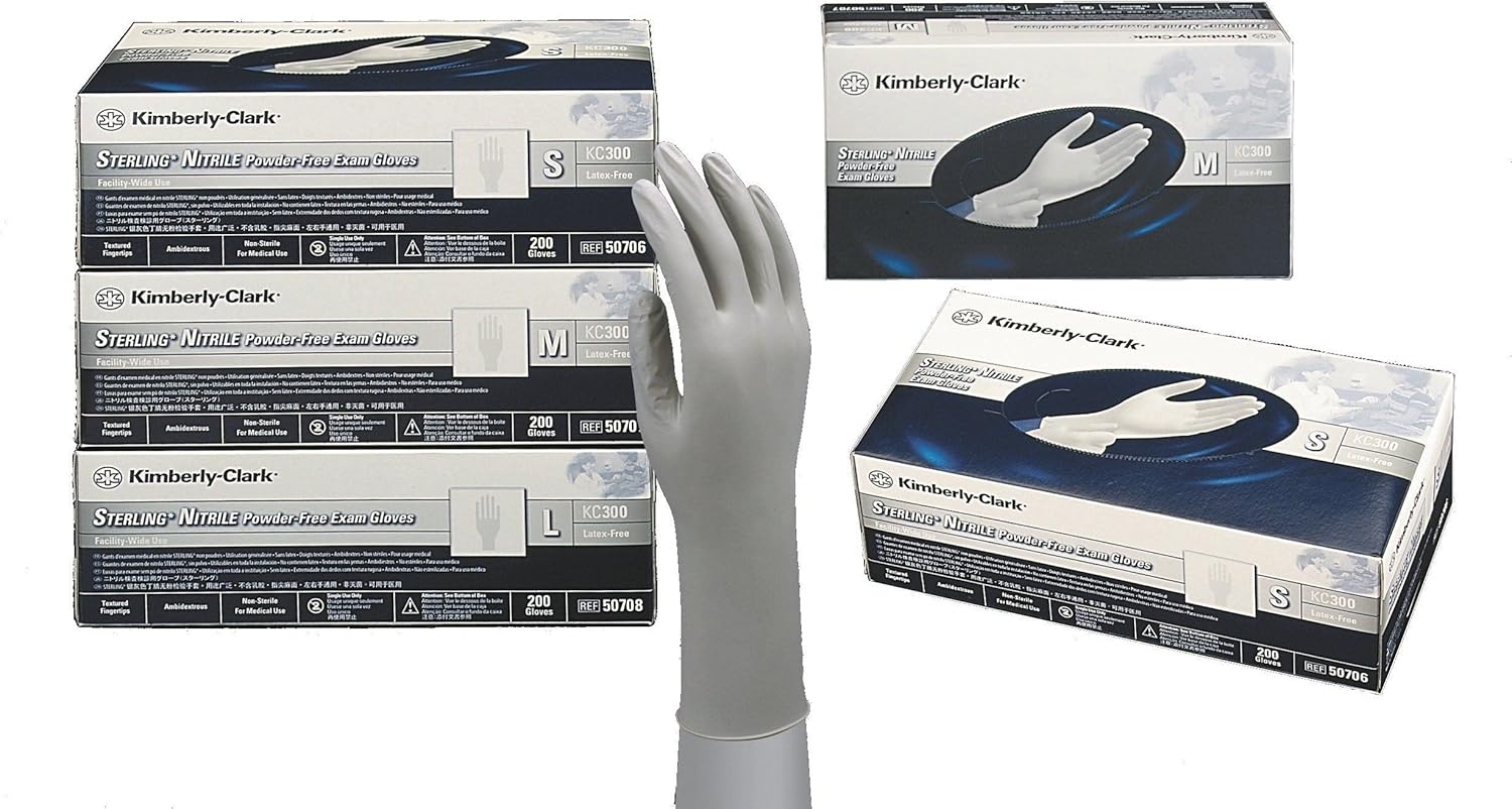 Guantes de látex Zama sin polvo, de nitrilo de calidad superior, hasta la muñeca Halyard SKU 50707, mediano, L, Plateado, 200