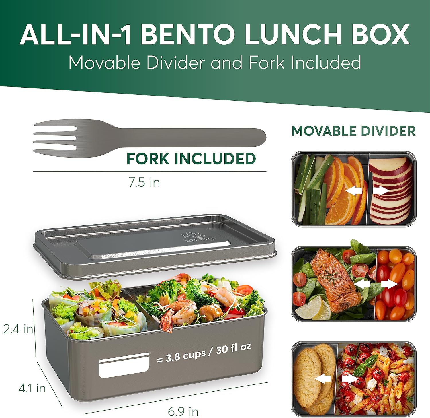 Umami Lonchera Bento para adultos con utensilios, 40 onzas y 32 onzas, contenedor de almuerzo apto para microondas, a prueba de fugas, apilables,