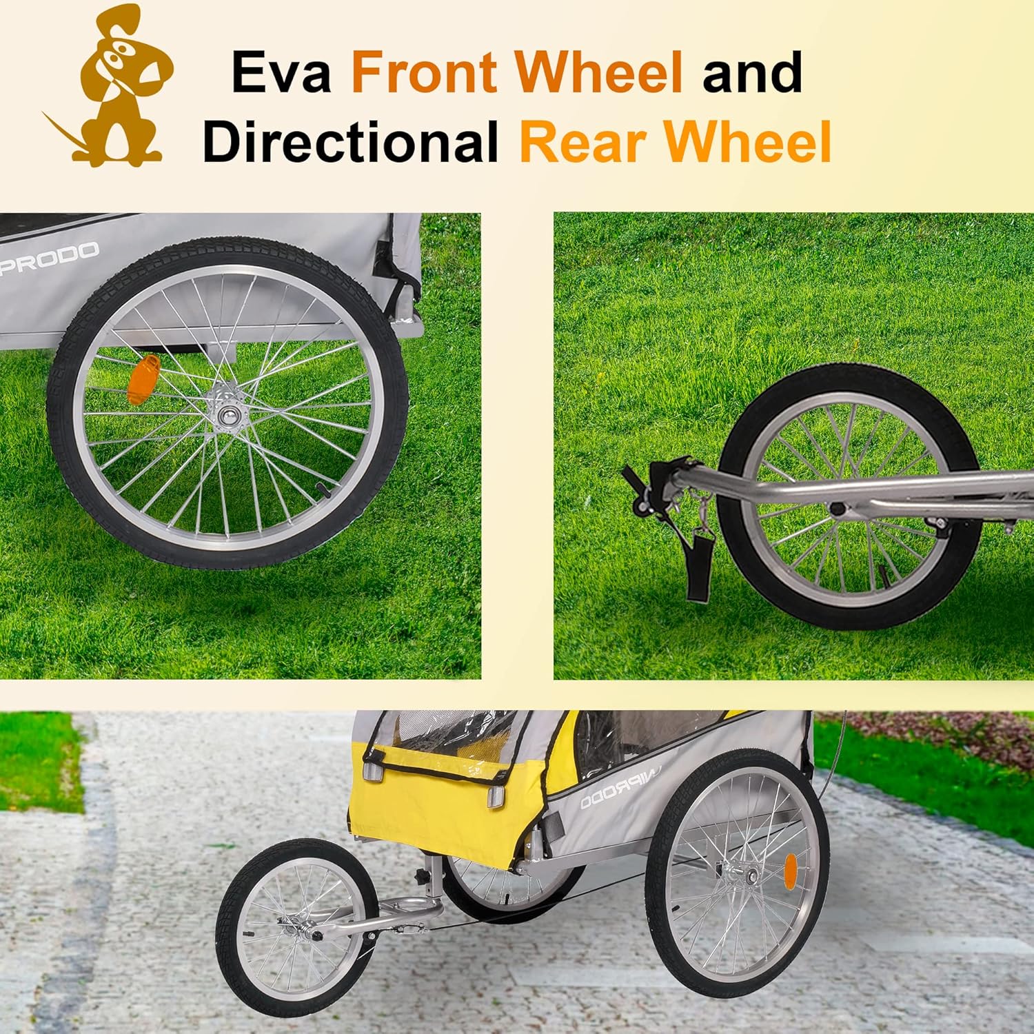 Carrito de remolque de bicicleta para perros, 2 en 1, para mascotas, para viajes, con reflectores, freno de estacionamiento, acoplador universal de