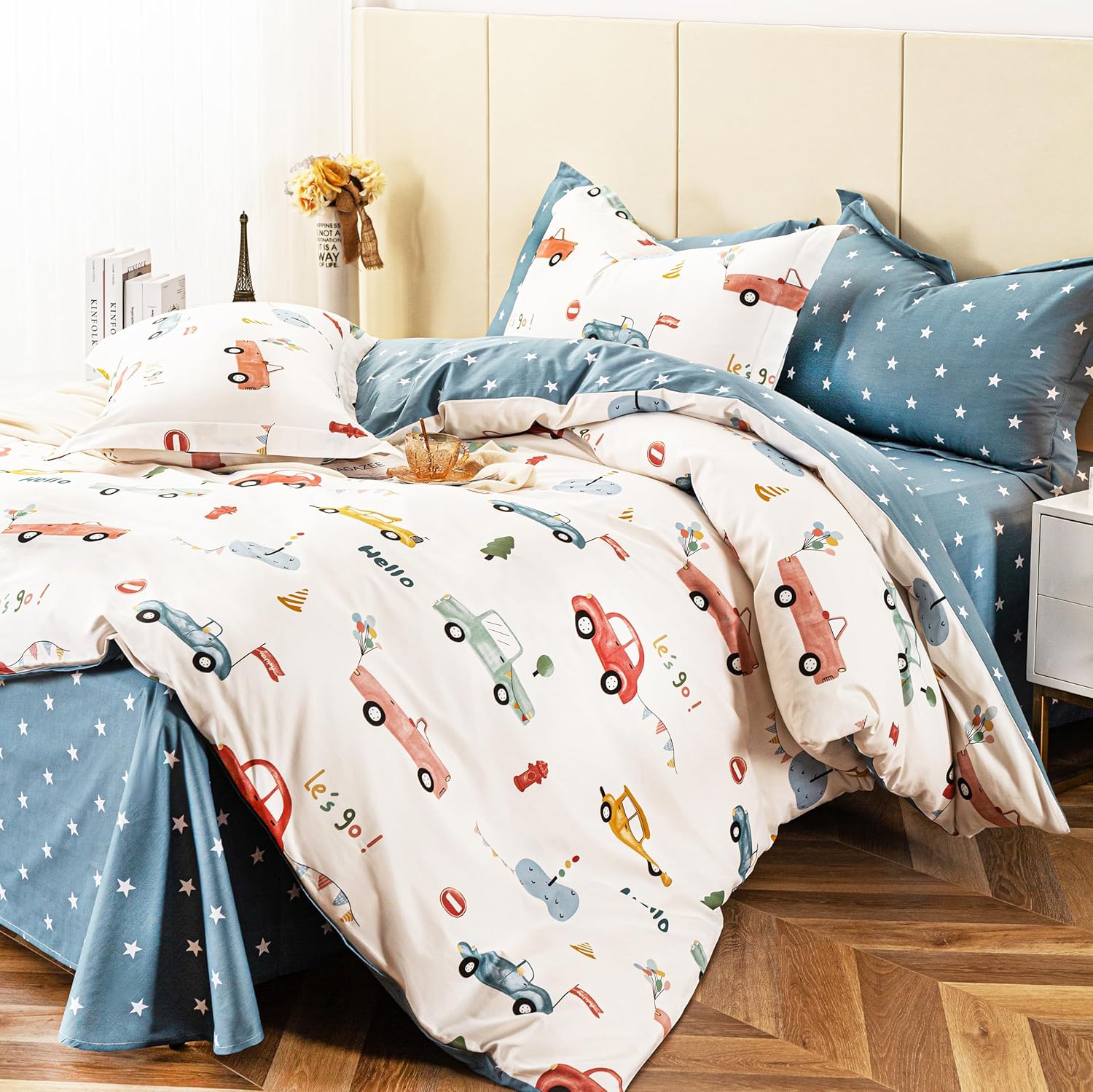 MEJU Bonita y adorable funda de edredón 100% algodón de 59 x 78 pulgadas + funda de almohada de 20 x 30 pulgadas, juego de ropa de cama con cierre
