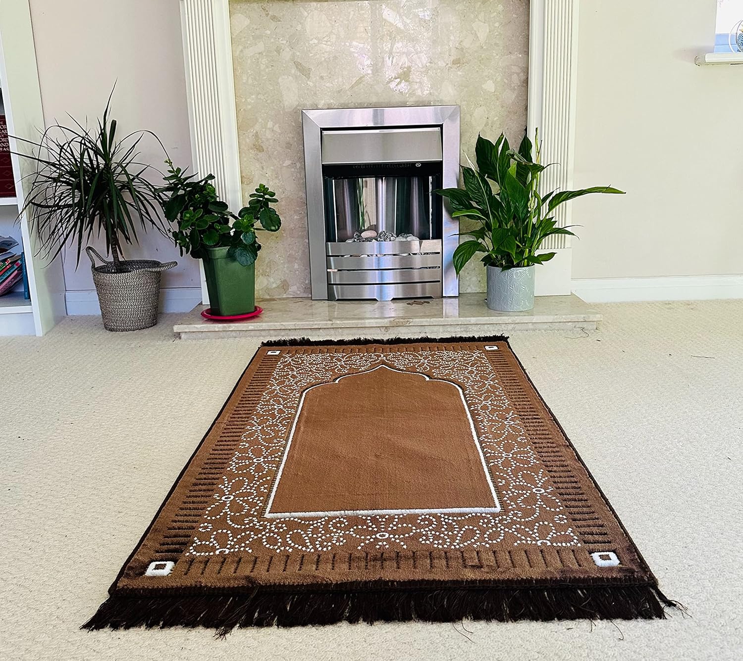 Mihrab – Tapete de oración de terciopelo de lujo con estampado, 26.46 oz, peso  Fabricado en Turquía (café)