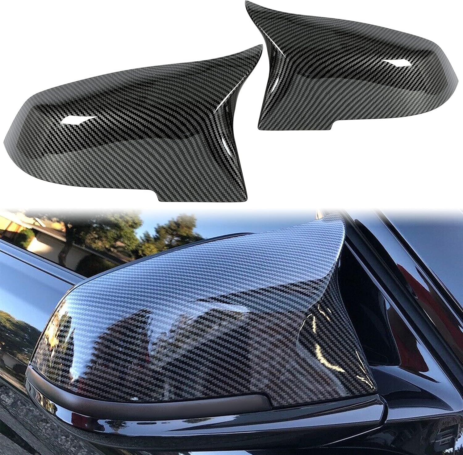 ECOTRIC Cubiertas de espejo lateral para puerta compatible con BMW F20 F21 F22 F23 F30 F31 F32 F33 F34 F36 F87 X1 E84 repuesto de fibra de carbono