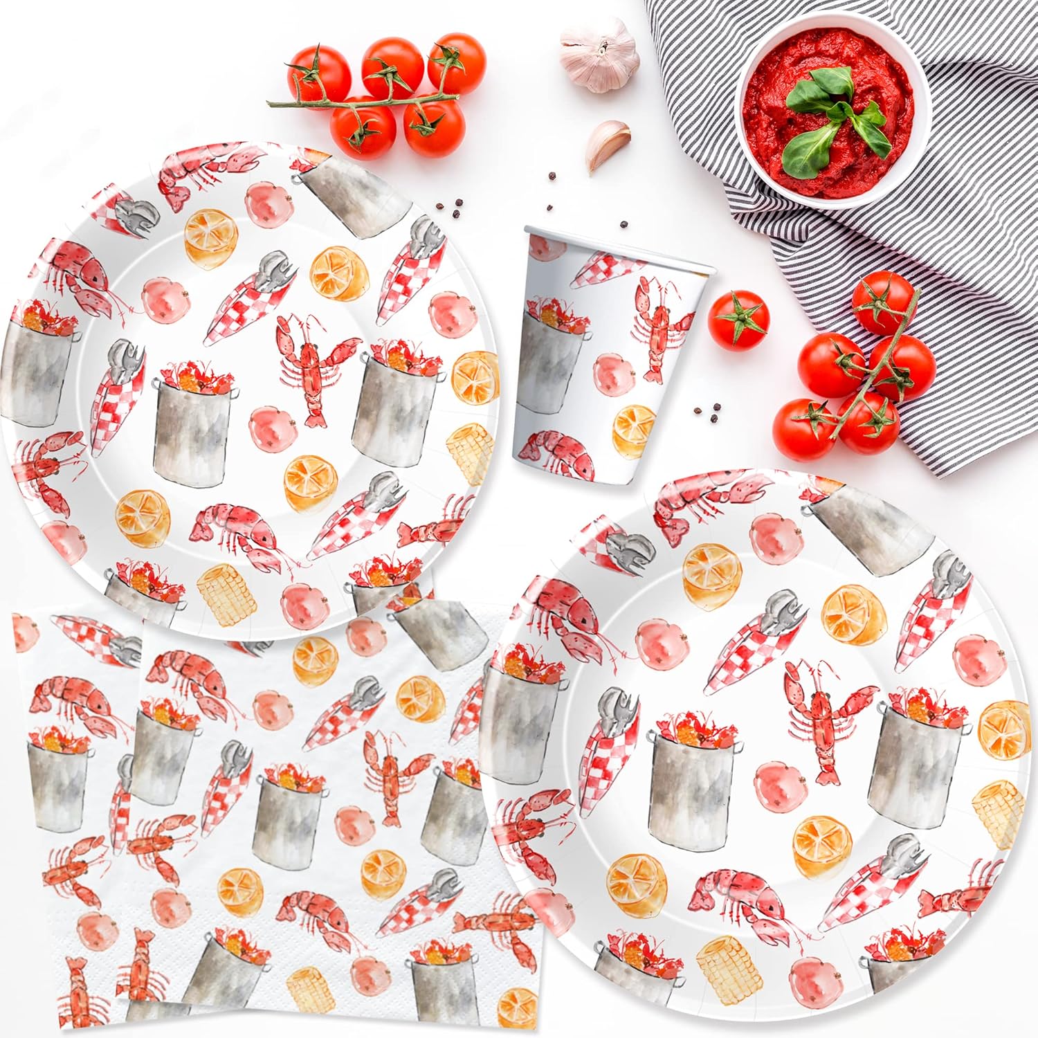 APOWBLS Suministros para fiestas de cangrejo de cangrejo  Platos temáticos de langosta y servilletas, suministros para fiesta, plato, taza,