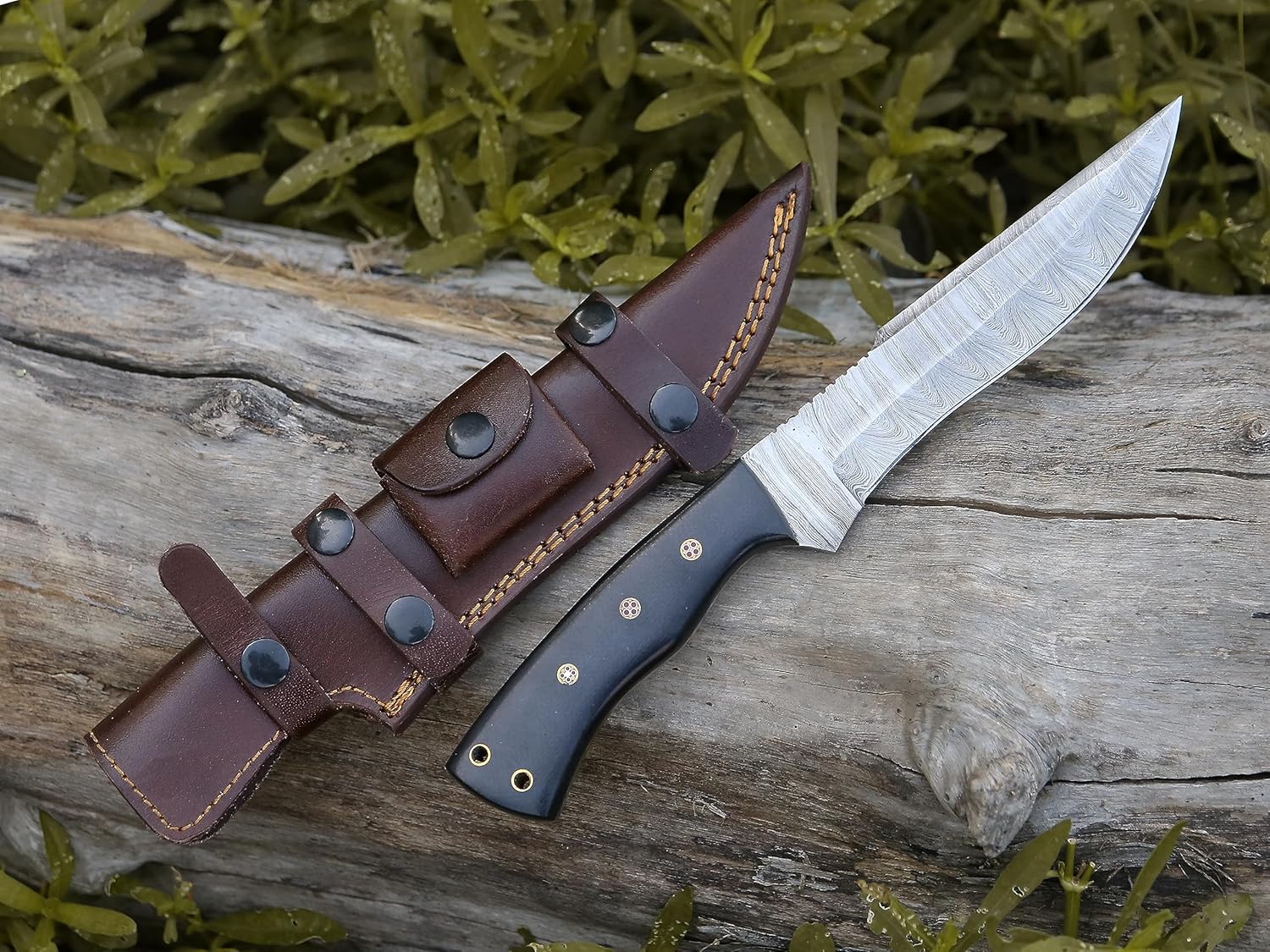 HMC – Cuchillo de acero de damasco, cuchillos de caza de hoja fija, cuchillo de caza de ciervos de espiga completa, cuchillo de manualidades de