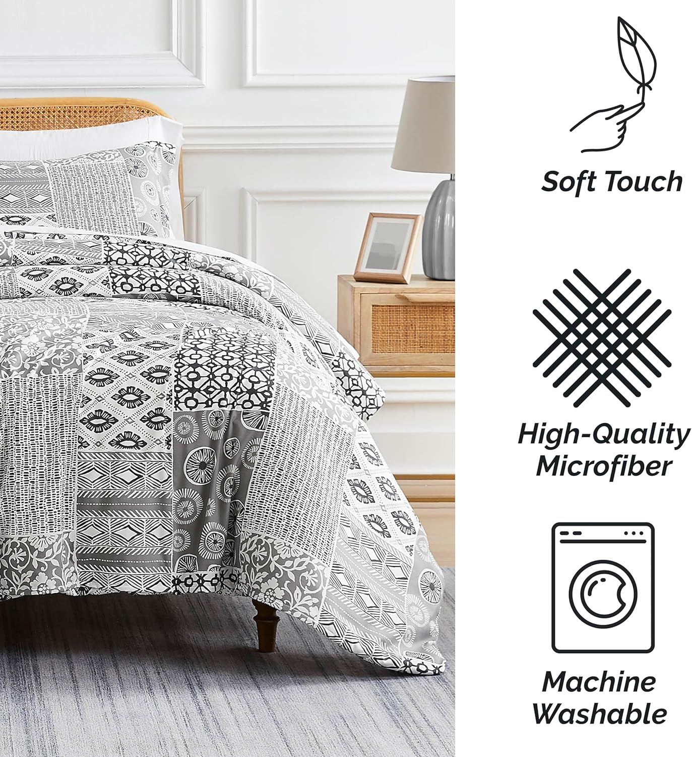 Southshore Fine Living, Inc. Global Patch Collection – Funda alternativa al plumón para todas las estaciones, juego de edredón de 3 piezas de gran