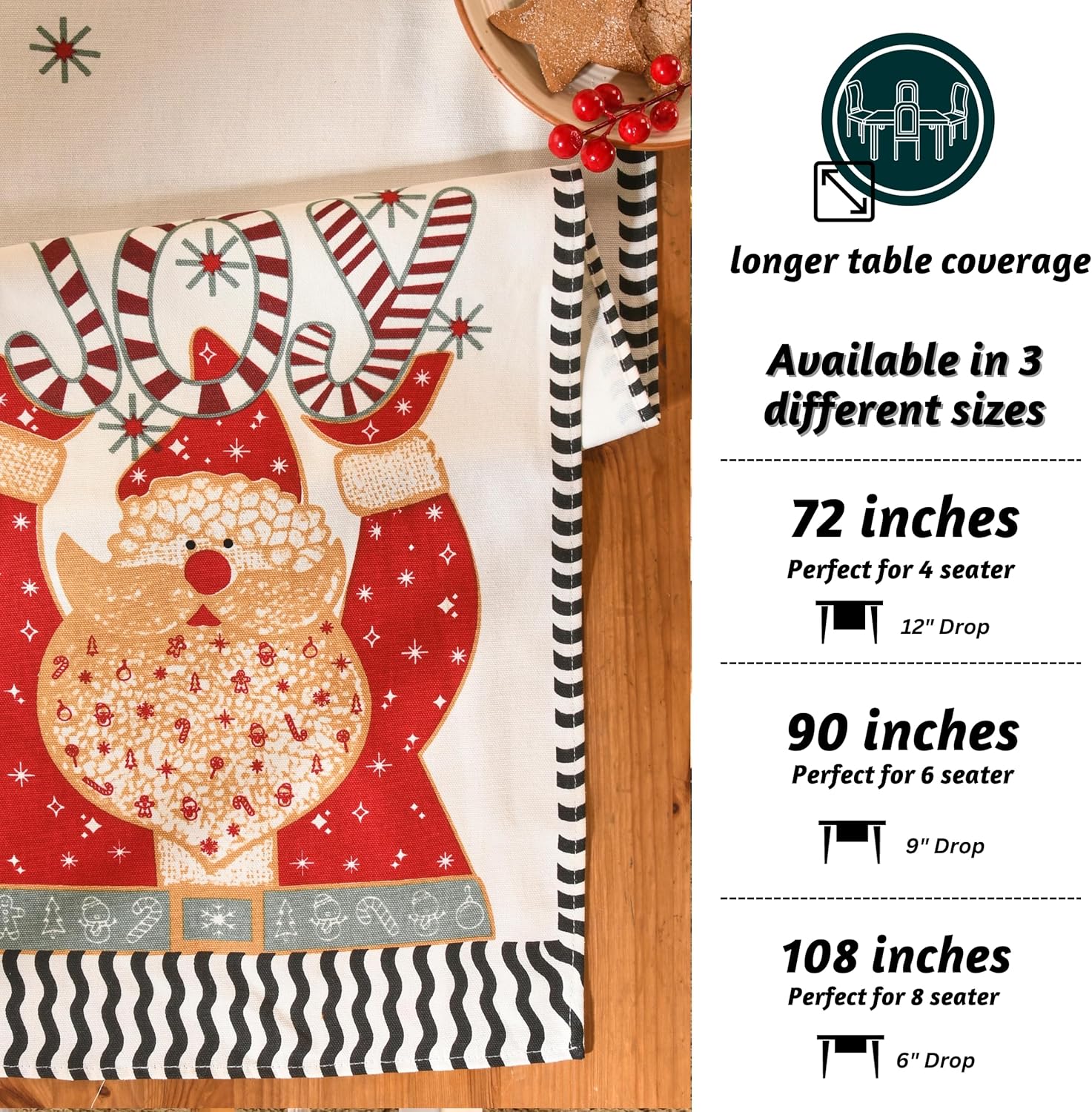 Folkulture Camino de mesa de Navidad de 72 pulgadas de largo para decoración de Navidad, decoración del hogar en interiores, camino de Navidad 100%
