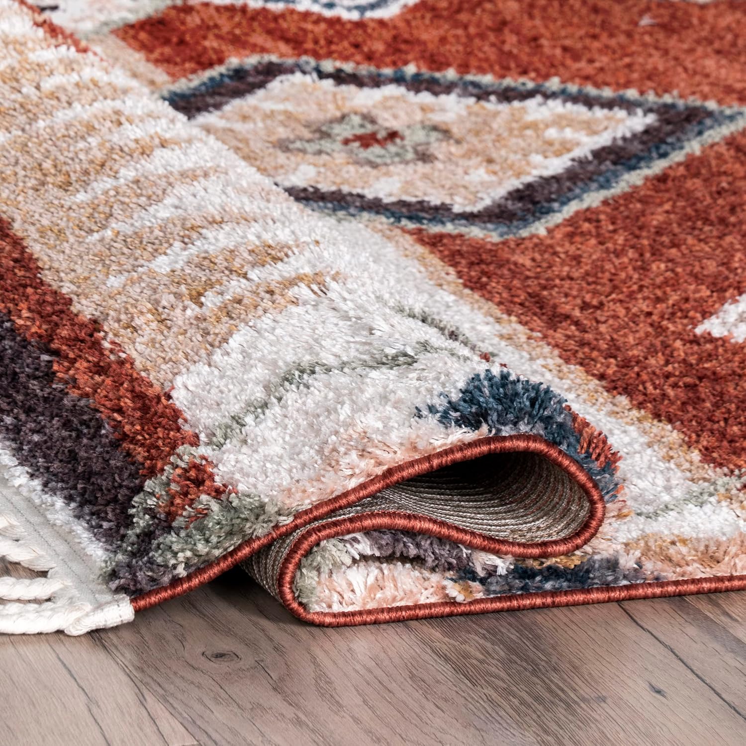 nuLOOM Rosemarie – Alfombra bohemia suave con borlas, 4 x 6, color rojo