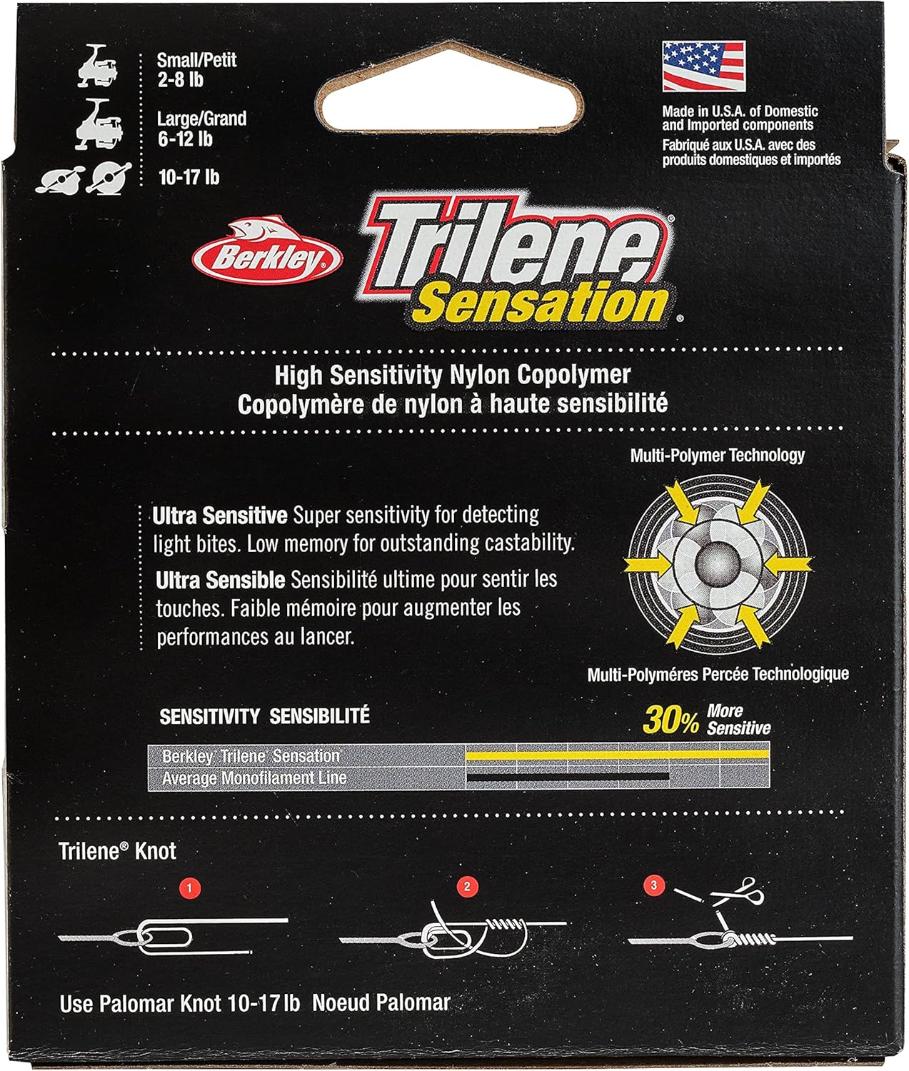 Berkley Trilene Sensation, Low Vis Green, 8lb  7.9 lbs Línea de pesca de monofilamento, adecuada para ambientes de agua dulce