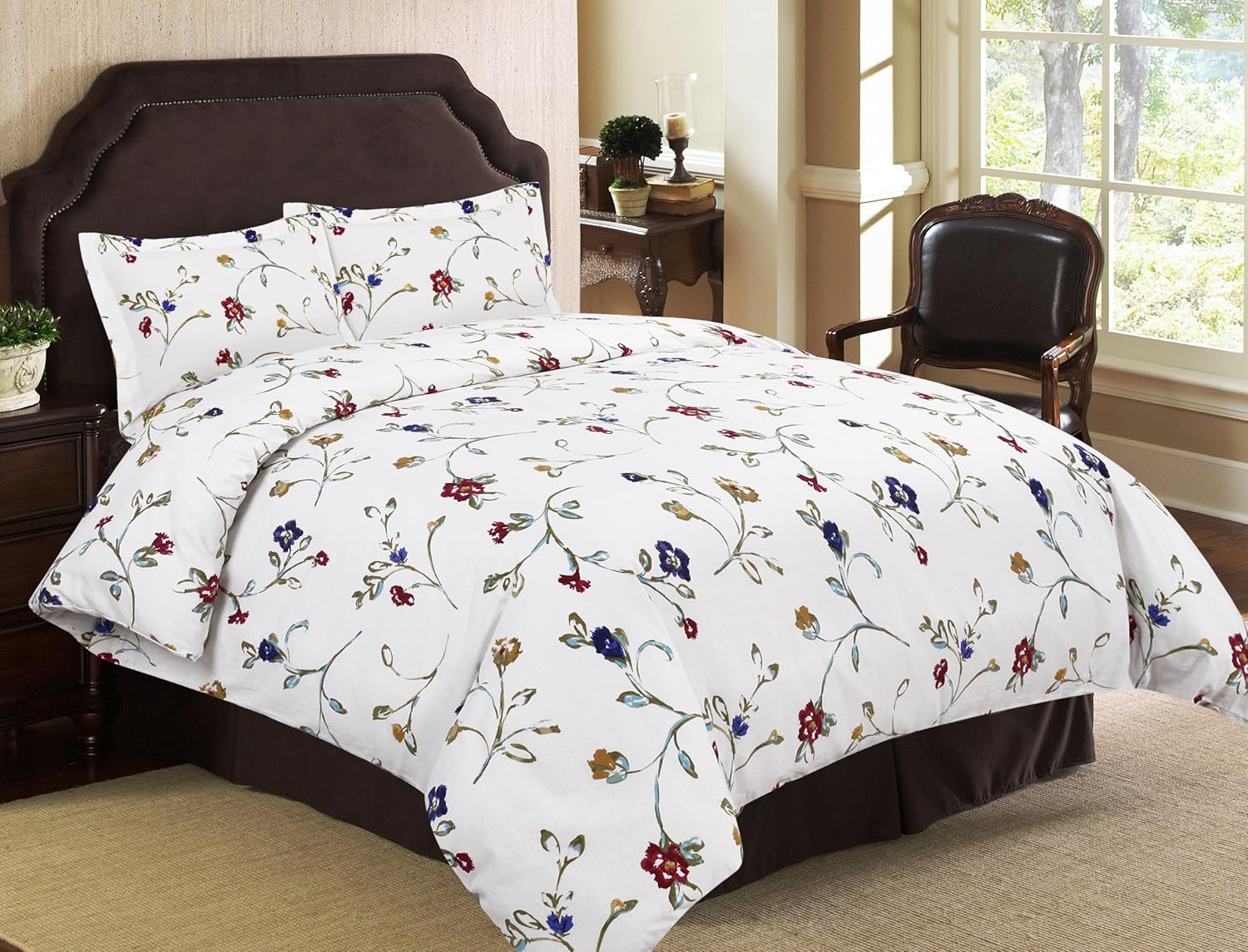 Tribeca Living TLFLFG170DSQU – Juego de funda de edredón de franela con estampado floral de jardín de 170 GSM, tamaño Queen multicolor