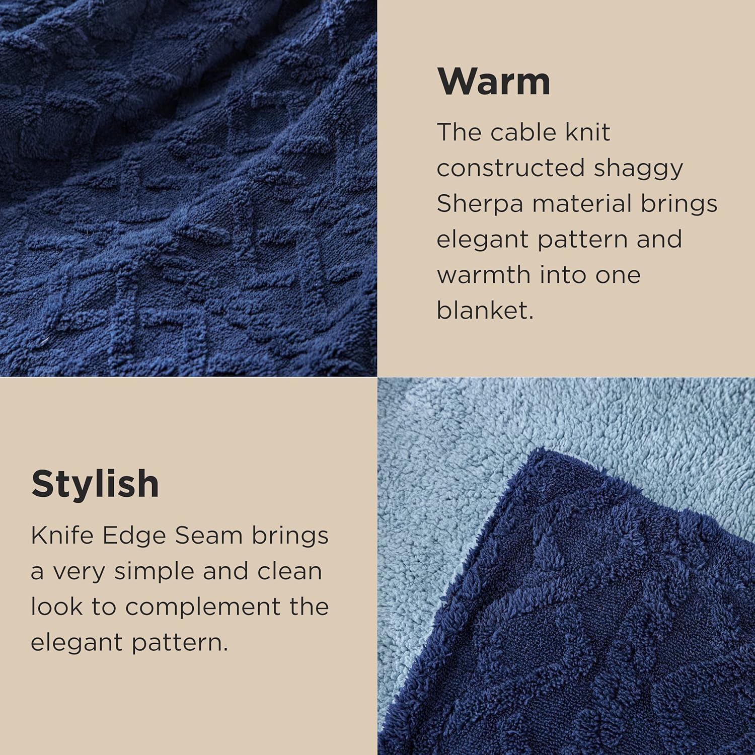 Bedsure – Manta Sherpa para el sofá – Manta suave y acogedora para la cama, manta de lana gruesa para el invierno, azul marino, 50×60 pulgadas