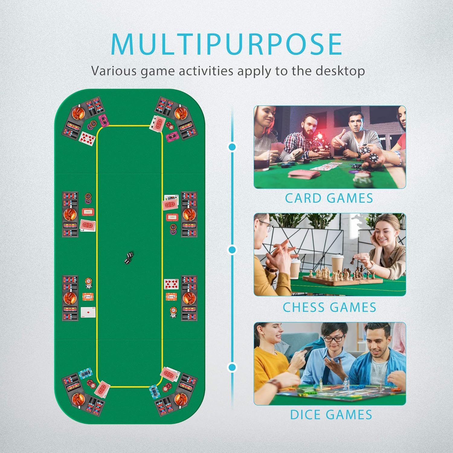 VIVOHOME 79 x 36 pulgadas plegable de Texas Poker Card de 8 jugadores, diseño de mesa, portátil, antideslizante, de goma, con portavasos y bolsa de