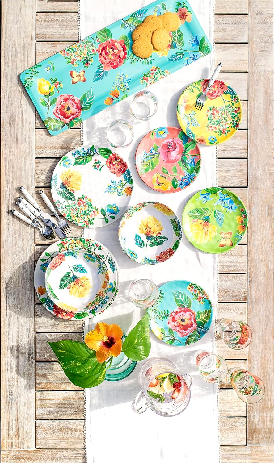 TarHong Garden Floral Surtido Platos de ensalada, 8.5 pulgadas, melamina, juego de 4