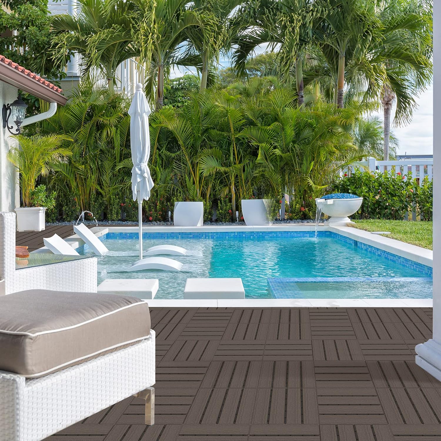 Azulejos de plástico entrelazados de 27 pies cuadrados, 27 piezas impermeables para patio y balcón, baldosas entrelazadas de 12 x 12 pulgadas para