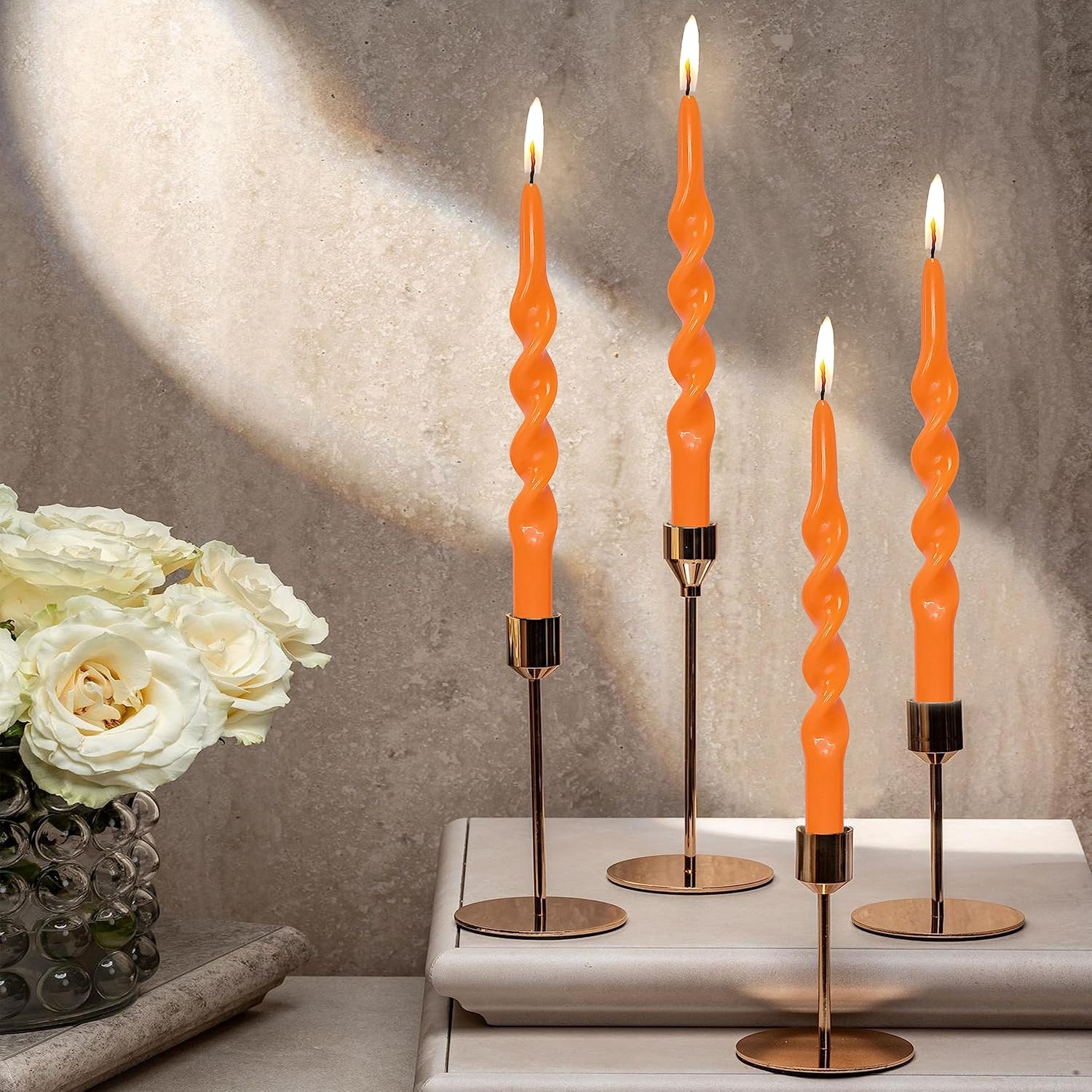 Velas cónicas naranjas en espiral, palitos de vela de 10 pulgadas, sin perfume, para Halloween, Navidad, boda, fiesta, cena, decoración del hogar