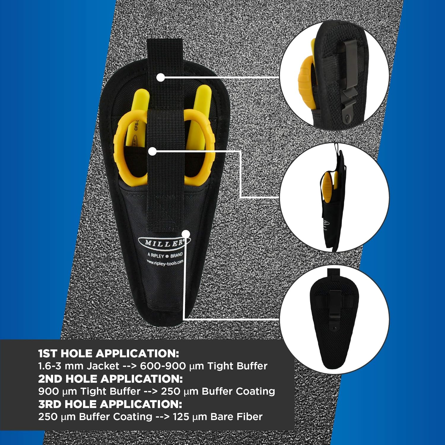 Miller MA01-7001 Kit CFS-3 de 3 agujeros de fibra óptica para pelar cables y tijeras KS-1 Kevlar, juego de herramientas fácilmente portátil con