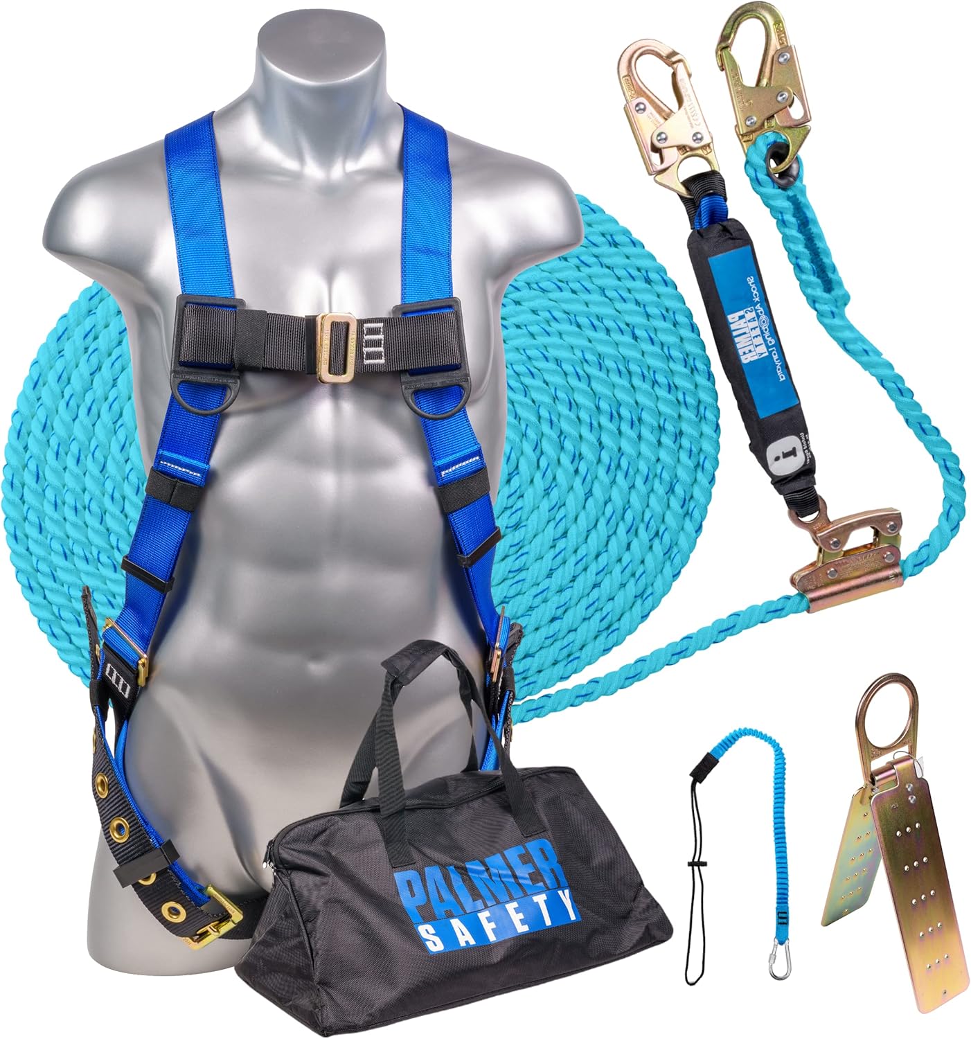 Palmer Safety V5504 Kit de techado, arnés de construcción, conjunto de línea de vida vertical y bolsa de lona