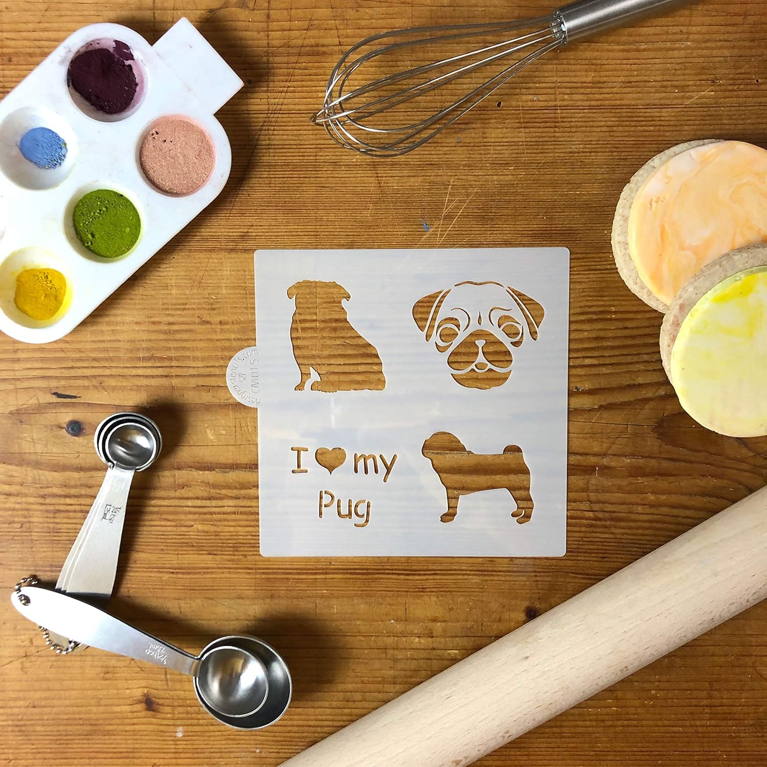 Plantilla de galletas y manualidades I Love My Pug de Designer Stencils