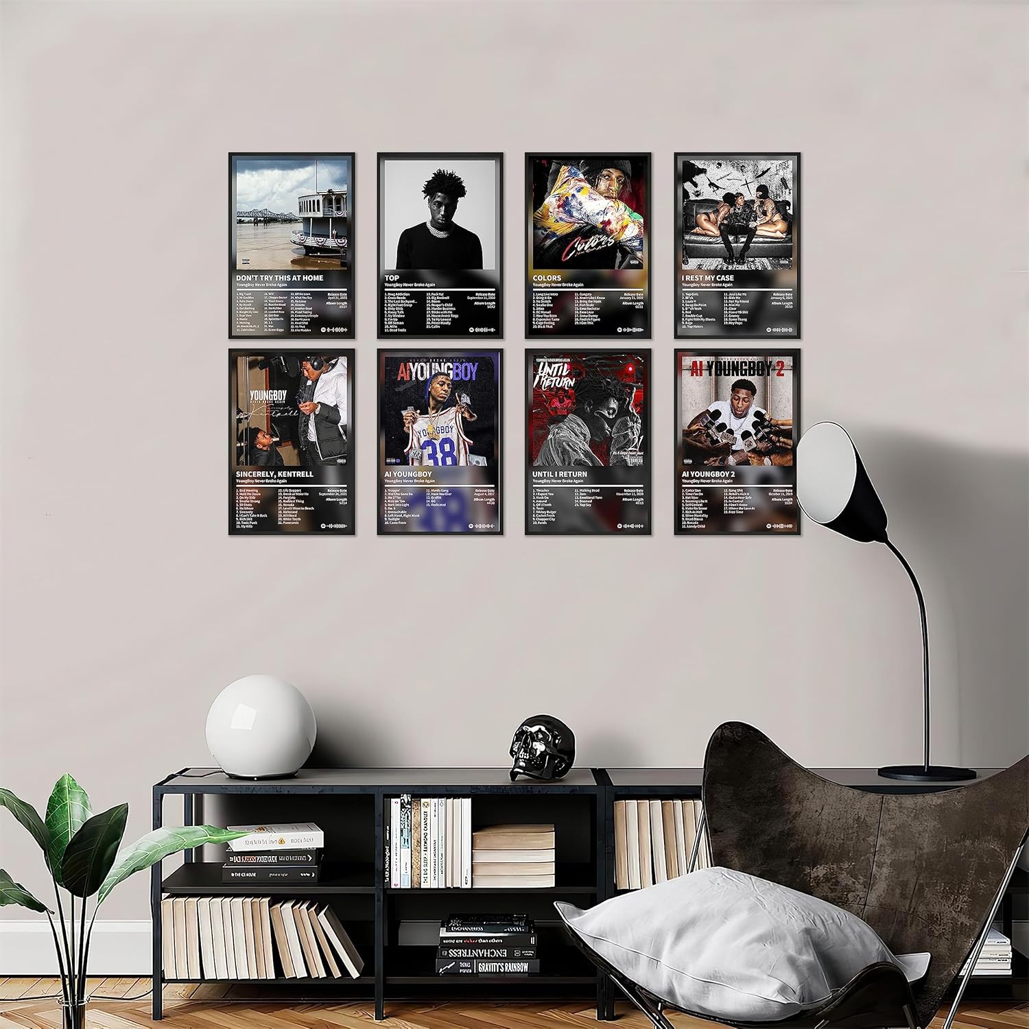 Enimoud Pósteres de la NBA Youngboy para portada de álbum, pósteres de rapero para habitación, juego de 8 arte de pared para niñas y niños,