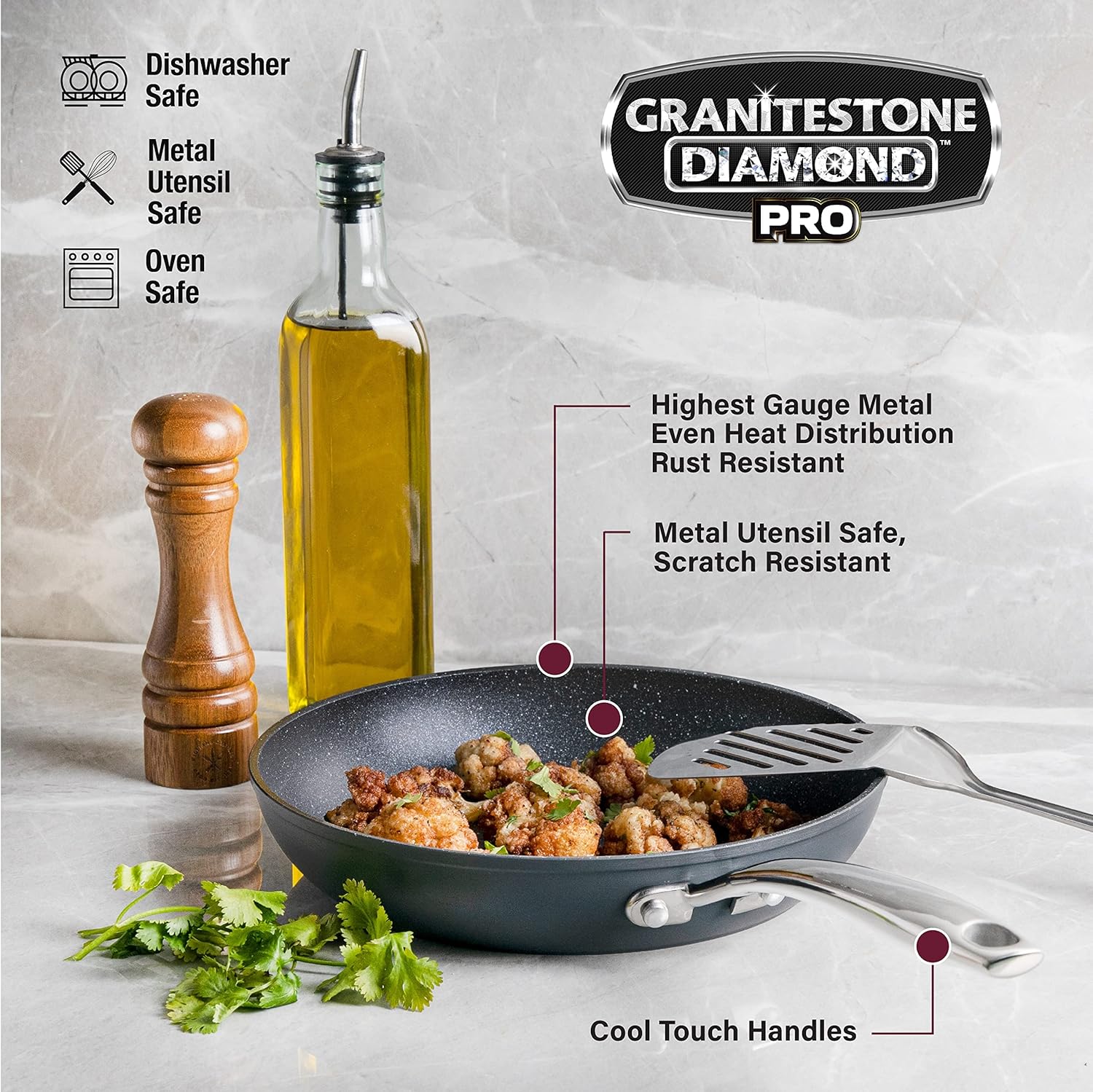 Granitestone Pro – Juego de ollas y sartenes de 8 piezas anodizadas duras de primera calidad  + juego de utensilios de cocina de 5 piezas  con