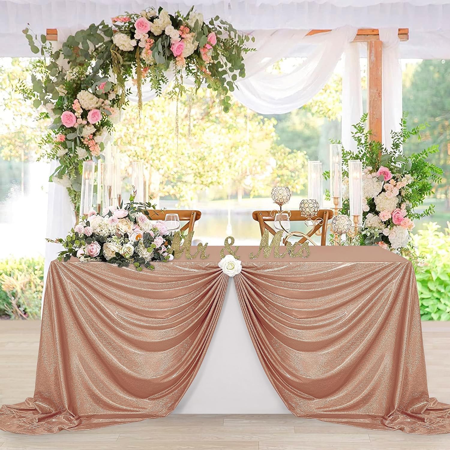 Fitable Mantel de lentejuelas color oro rosa para fiestas, paquete de 2, 90×132 pulgadas, mantel rectangular con purpurina brillante para mesas de 8