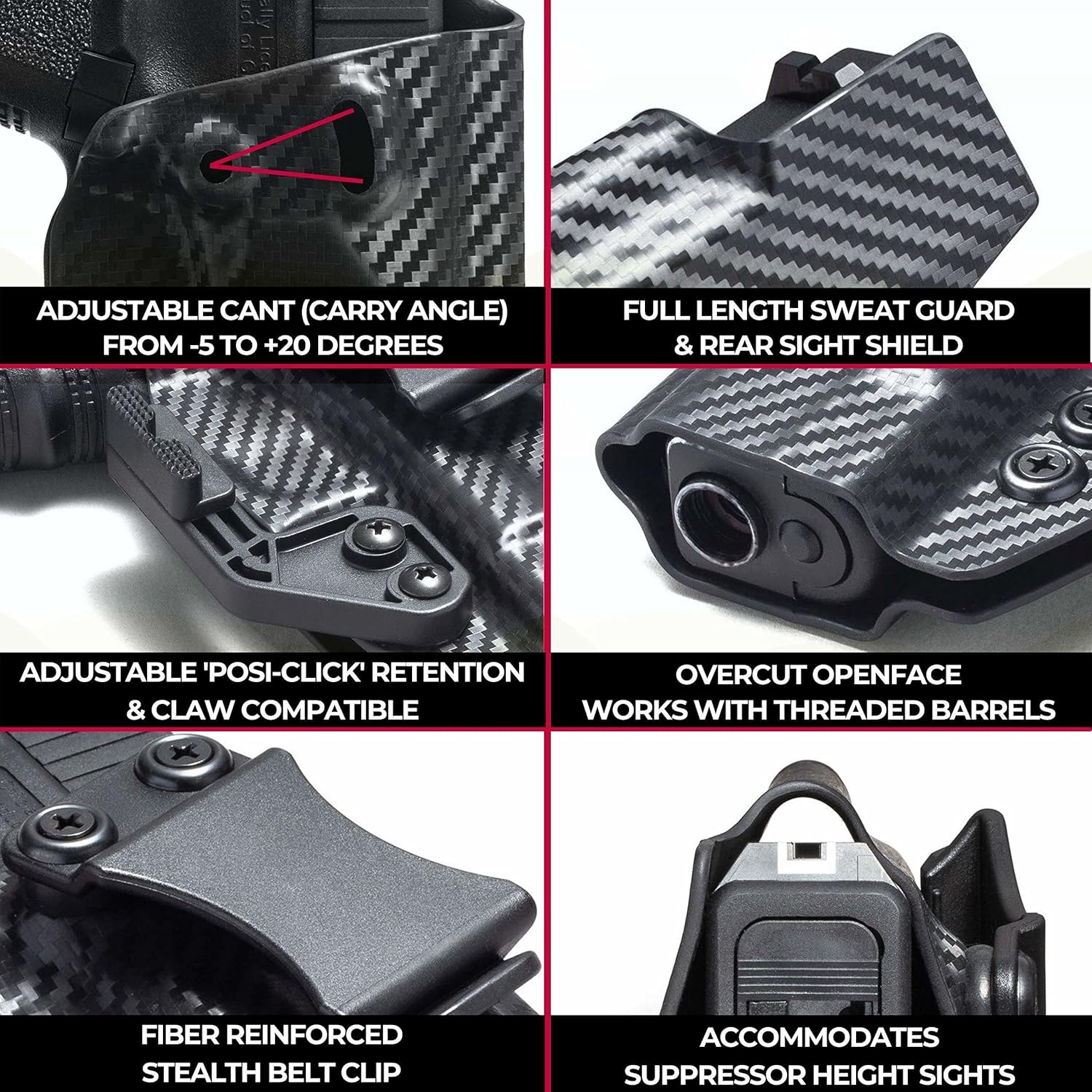 Óptica redondeadaRMR Cut IWB KYDEX Holster  Compatible con garras  Retención ‘Posi-Click’  Ajuste personalizado  Adj. Cant  100% fabricado en