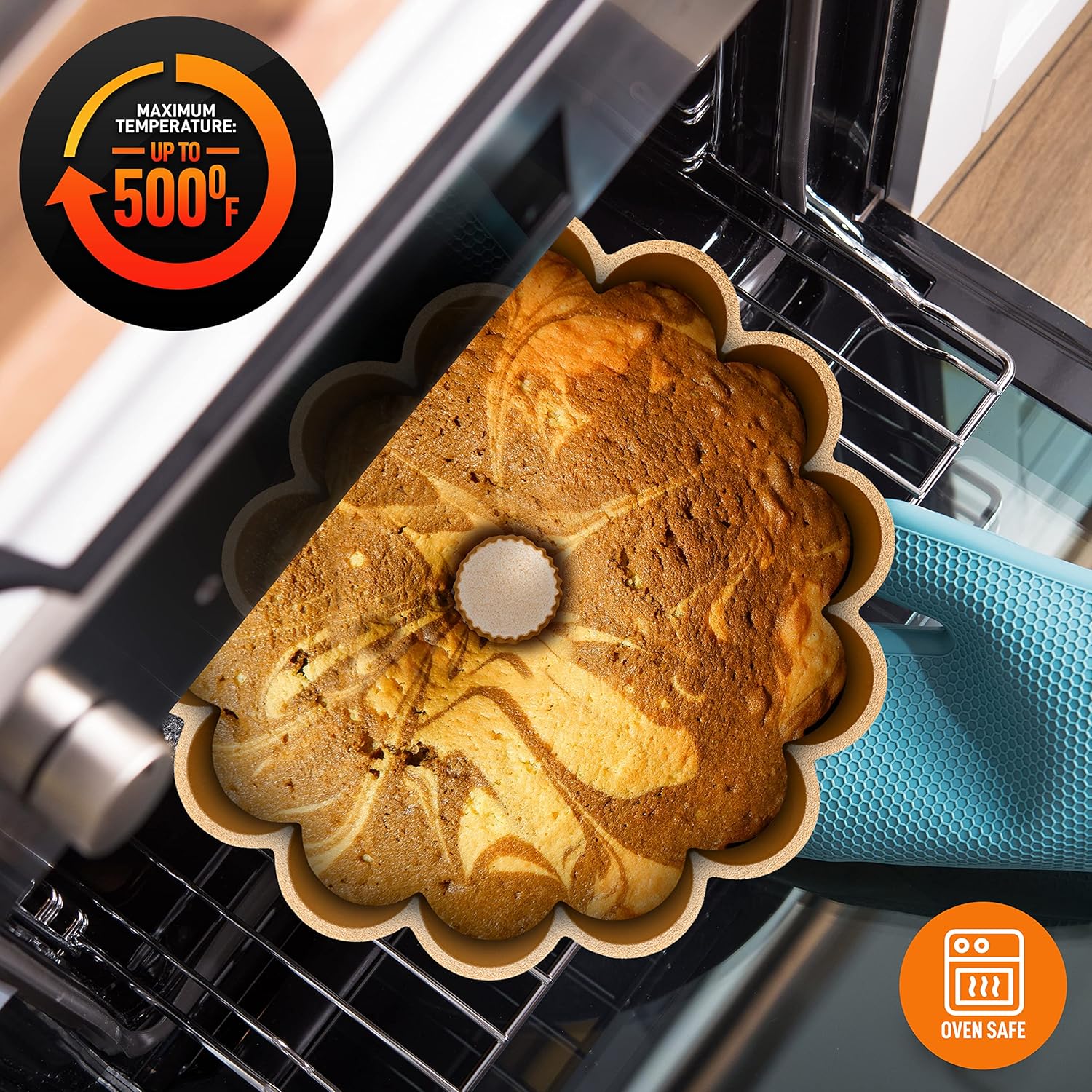 NutriChef Molde para pasteles Marquise Bundt de 9 pulgadas, utensilios para hornear de aluminio fundido grueso y pesado con bordes estriados de