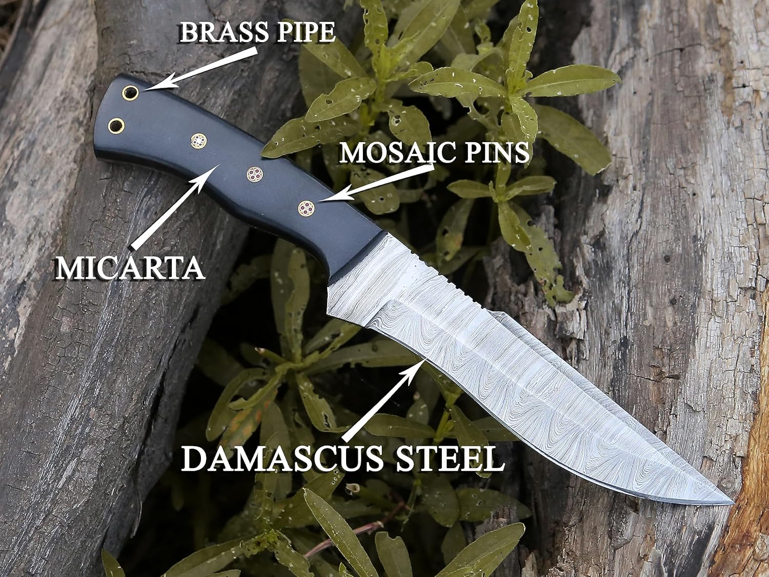 HMC – Cuchillo de acero de damasco, cuchillos de caza de hoja fija, cuchillo de caza de ciervos de espiga completa, cuchillo de manualidades de