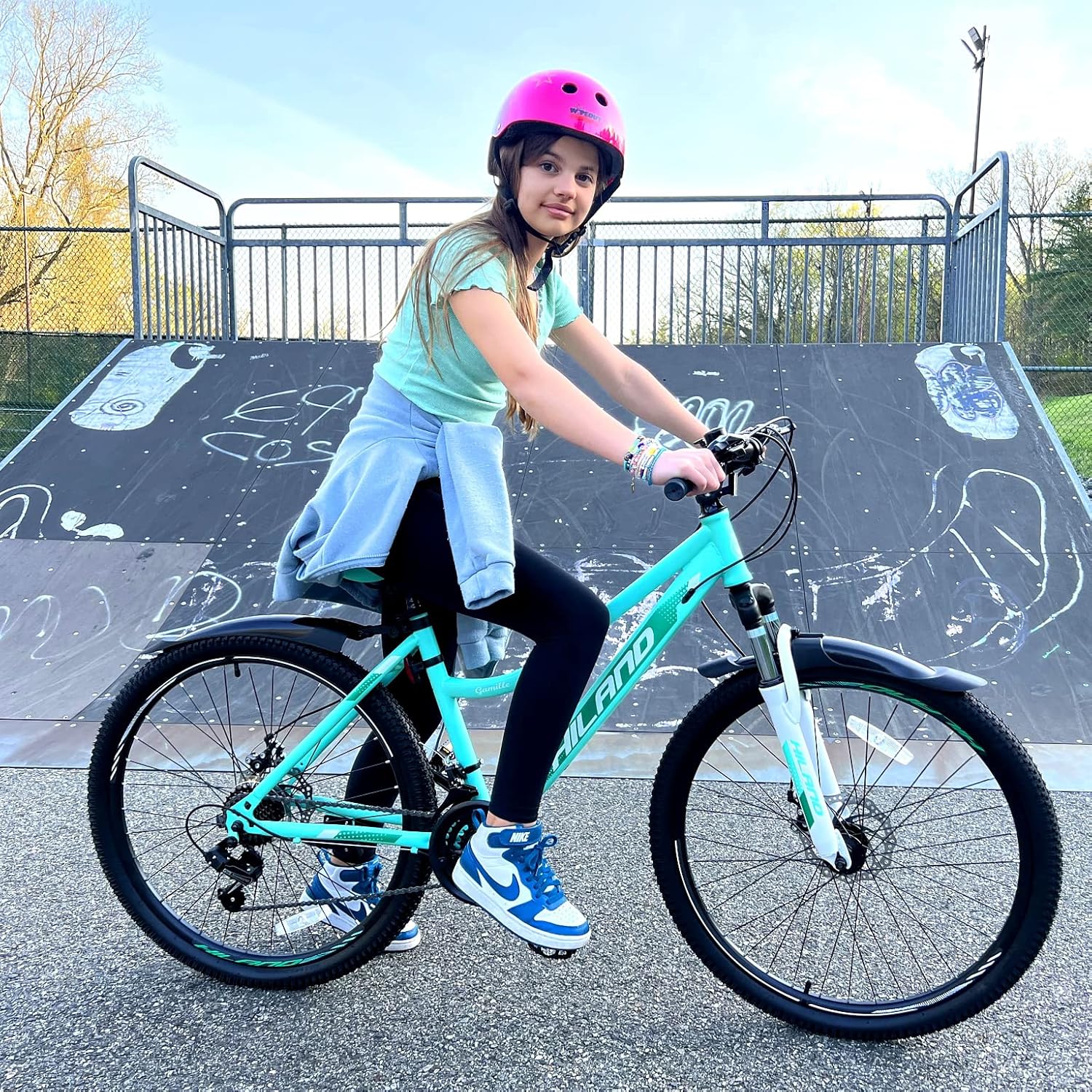 Hiland – Bicicleta de montaña de 26 pulgadas para mujer, con marco pasante, Shimano 21 velocidades, horquilla de suspensión MTB, bicicleta para