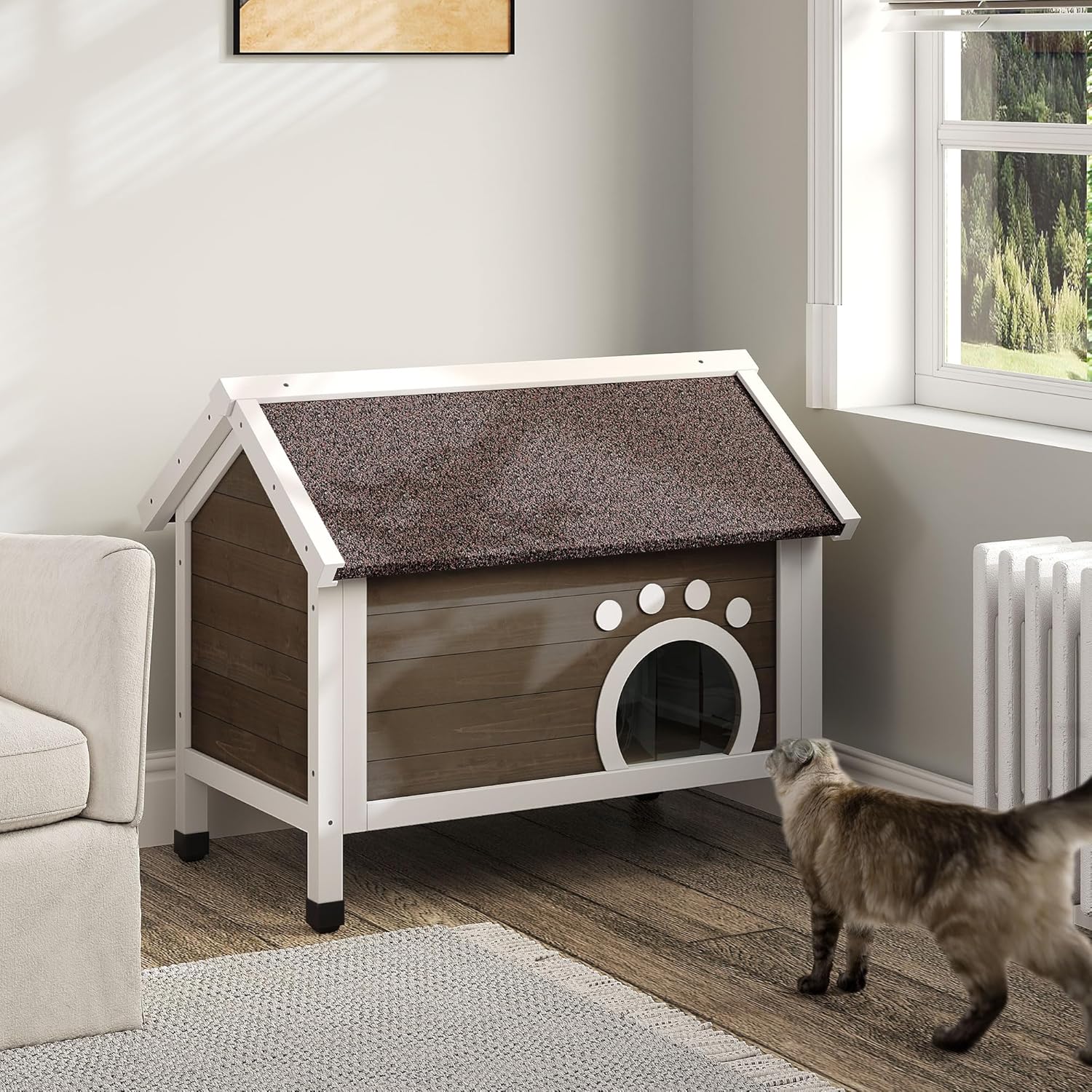 DWVO Casa para gatos al aire libre, totalmente aislada, refugio exterior para gatos con espuma completa, resistente a la intemperie, madera maciza