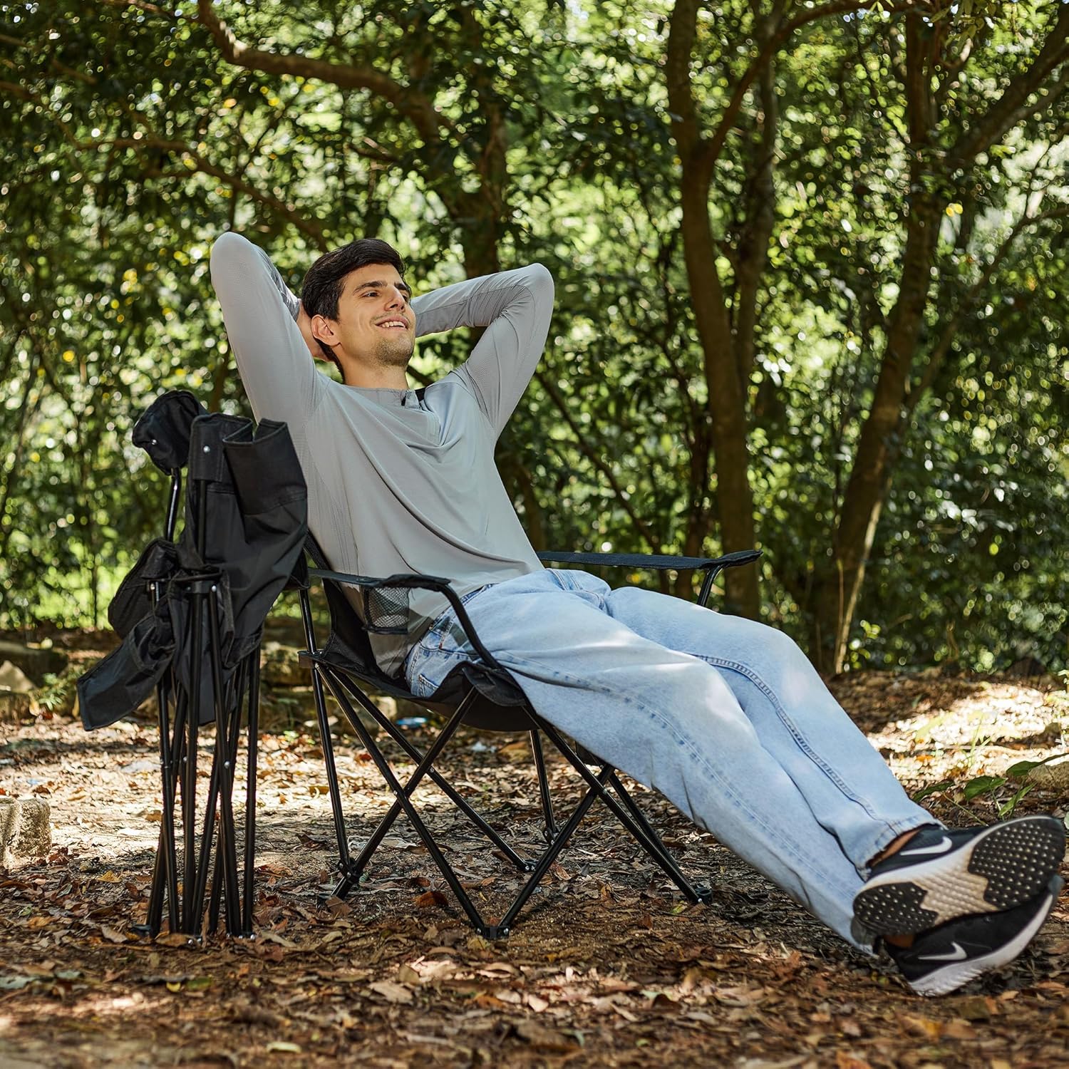 Sillas de campamento grandes mejoradas, silla de campamento plegable, silla portátil para exteriores, silla de césped plegable, soporta 300 libras,
