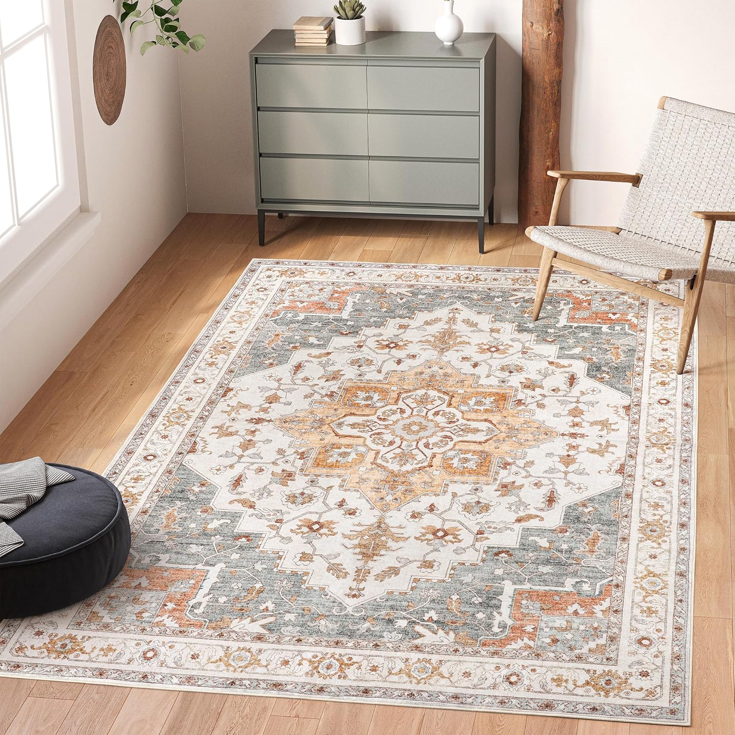 Alfombra lavable  Alfombra antideslizante de 5 x 7 pies, lavable a máquina, para sala de estar, dormitorio, resistente a las manchas (5 x 7 pies,