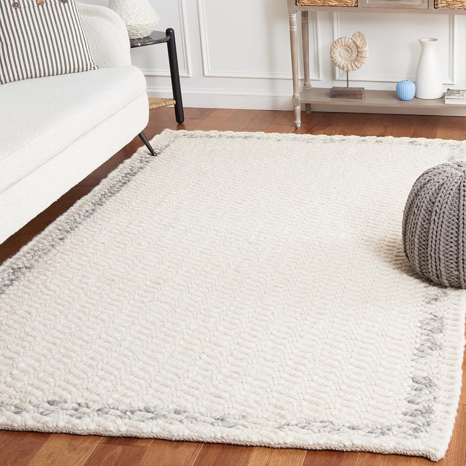 Safavieh Natura Collection – Alfombra de área de 6 x 9 pies, marfil y gris, lana texturizada hecha a mano, ideal para sala de estar, dormitorio,