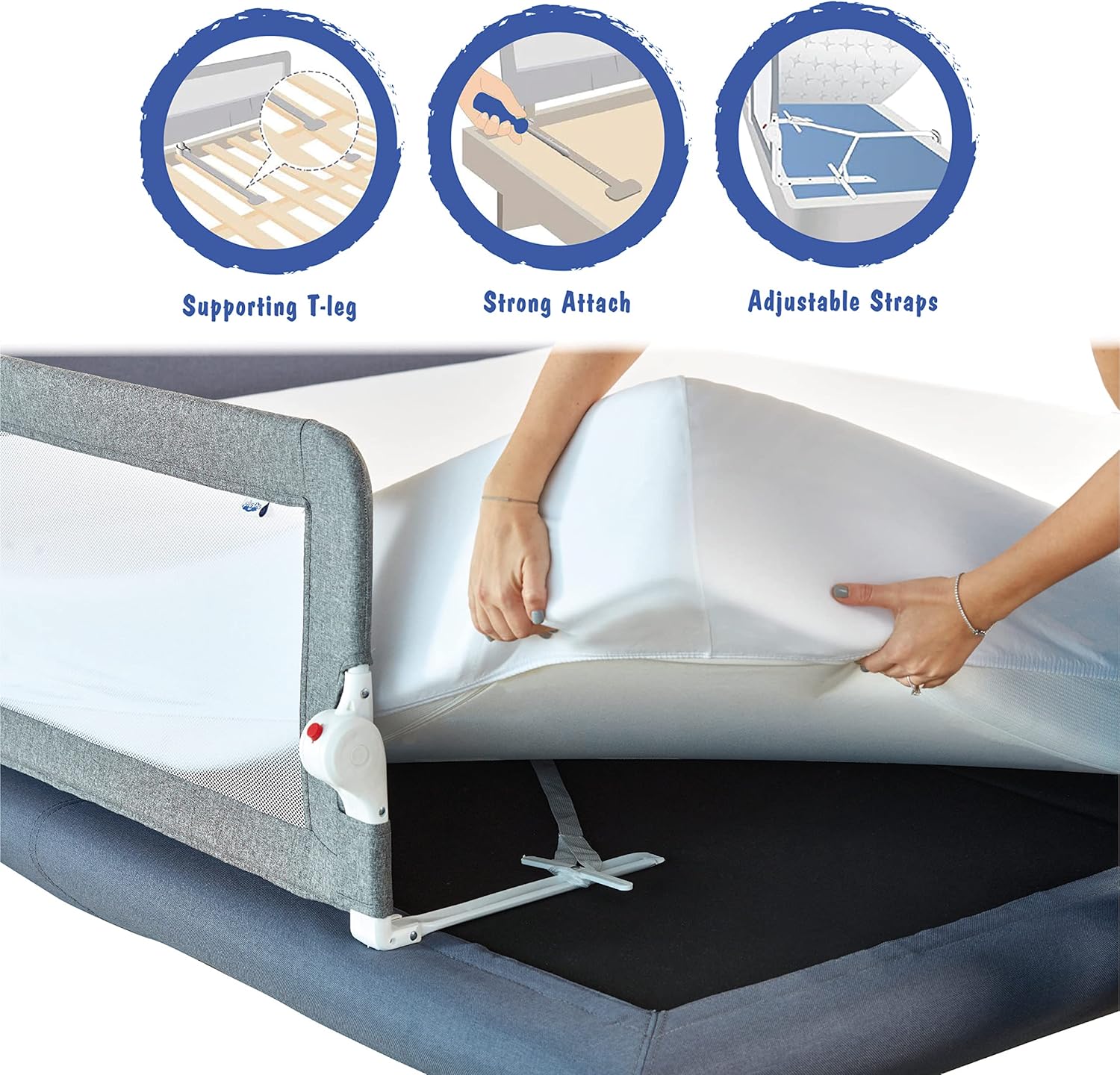 Riel de cama para niños pequeños, plegable y extra largo, protector de riel de seguridad para cuna con seguridad de anclaje reforzado, rieles de