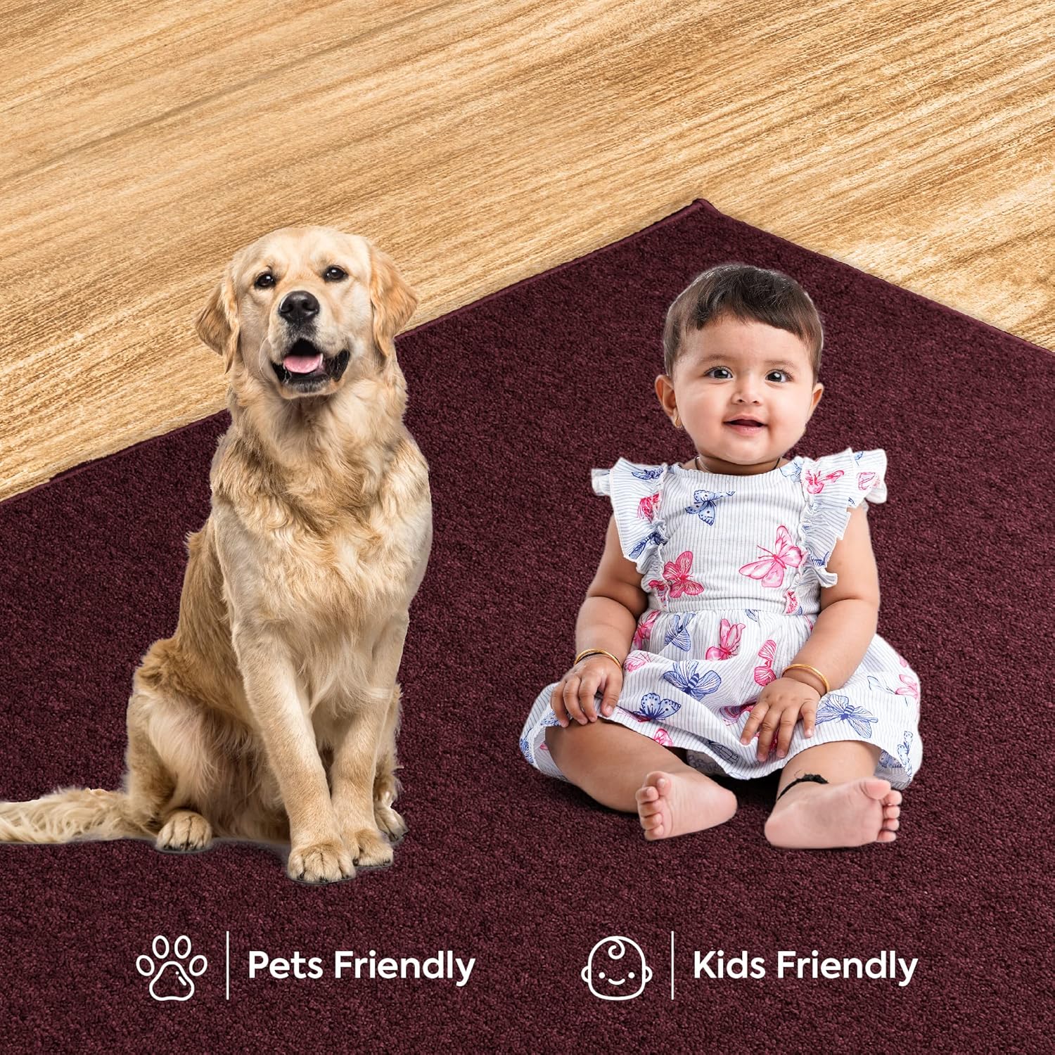 Furnish my Place Alfombra moderna de color sólido comercial para interiores y exteriores, color borgoña, de 2 x 3 pies, apta para mascotas y niños,