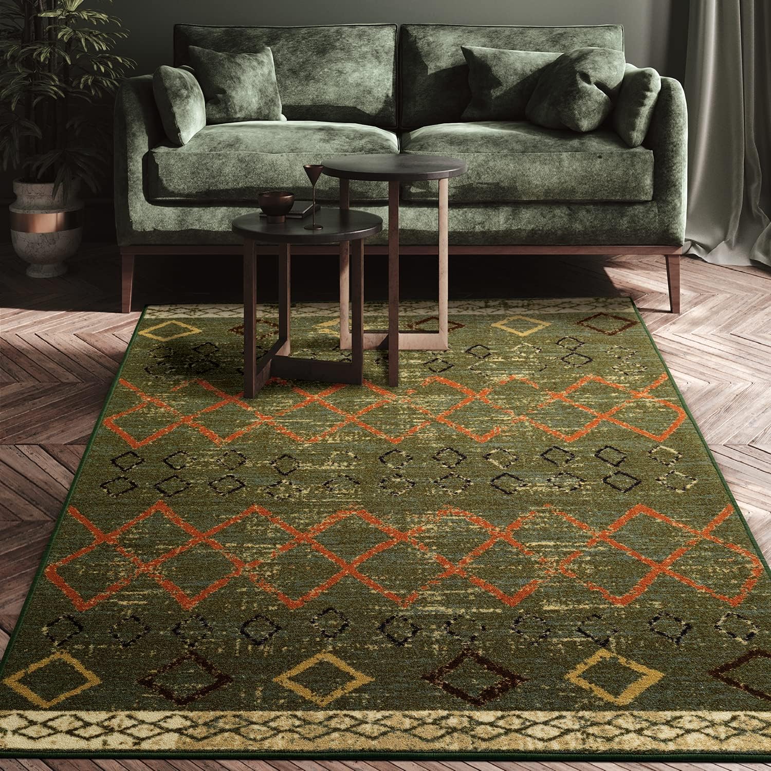 Antep Rugs – Alfombras antideslizantes de 8 x 10 pies (antideslizante) con parte trasera de goma, de estilo antiguo, bohemio, marroquí y con pelo