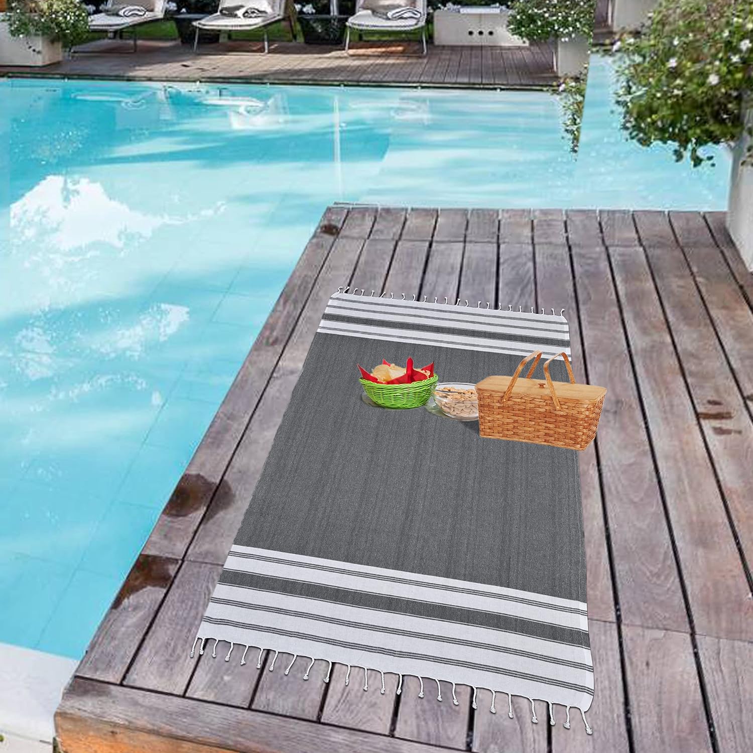 GLAMBURG Peshtemal – Juego de 4 toallas turcas de playa de 100 % algodón de gran tamaño, 36 x 71 pulgadas, toallas de playa de algodón para adultos,