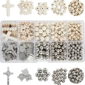 Firstmeet Kit de fabricación de joyas con cuentas redondas turquesa y colgante de cruz, espaciador chapado en rodio y dijes de cruz para collares, Firstmeet Kit de fabricación de joyas con cuentas redondas turquesa y colgante de cruz, espaciador chapado en rodio y dijes de cruz para collares,
