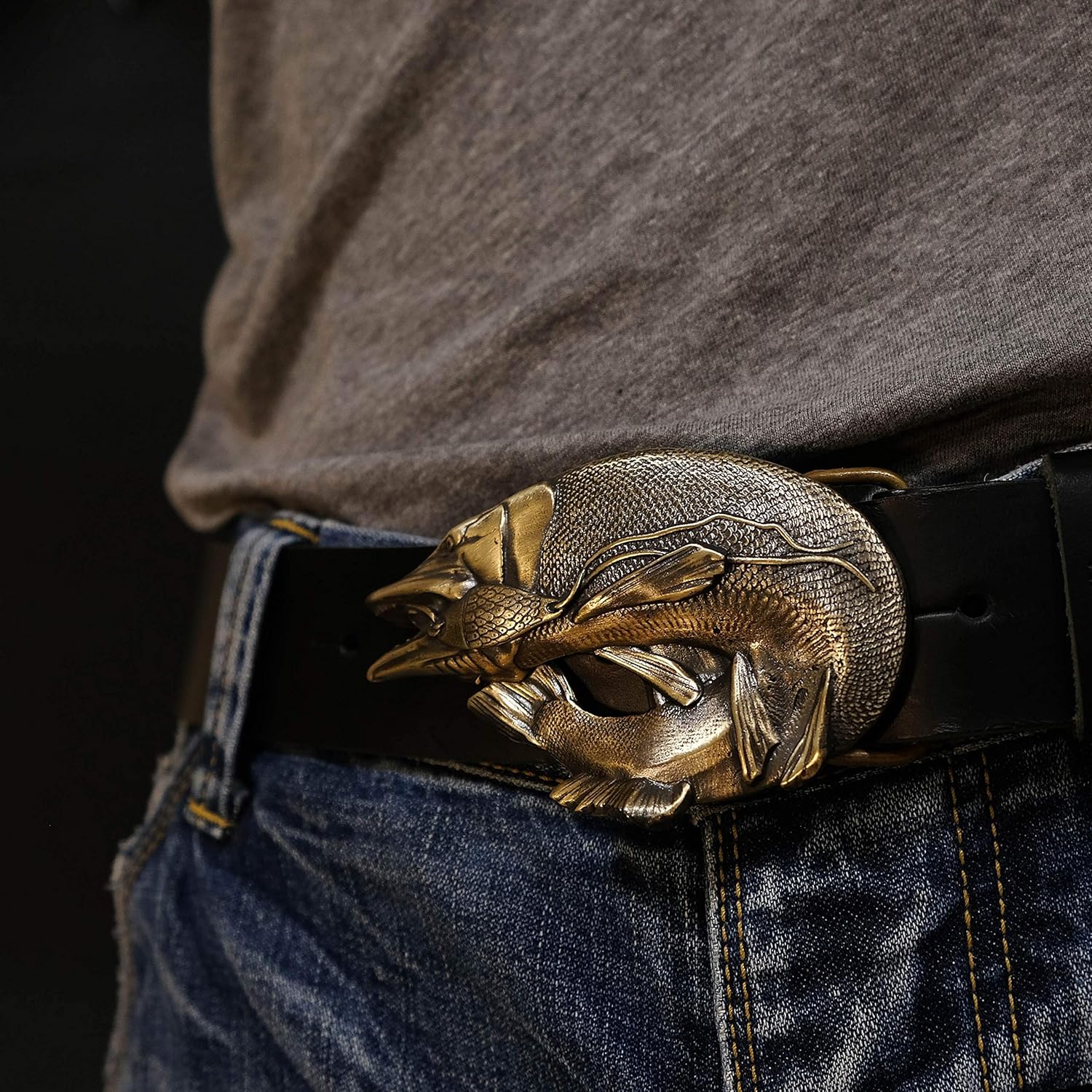 Belt buckle Pike, Handmade fisherman gift trophy fish pike solid brass belt buckle