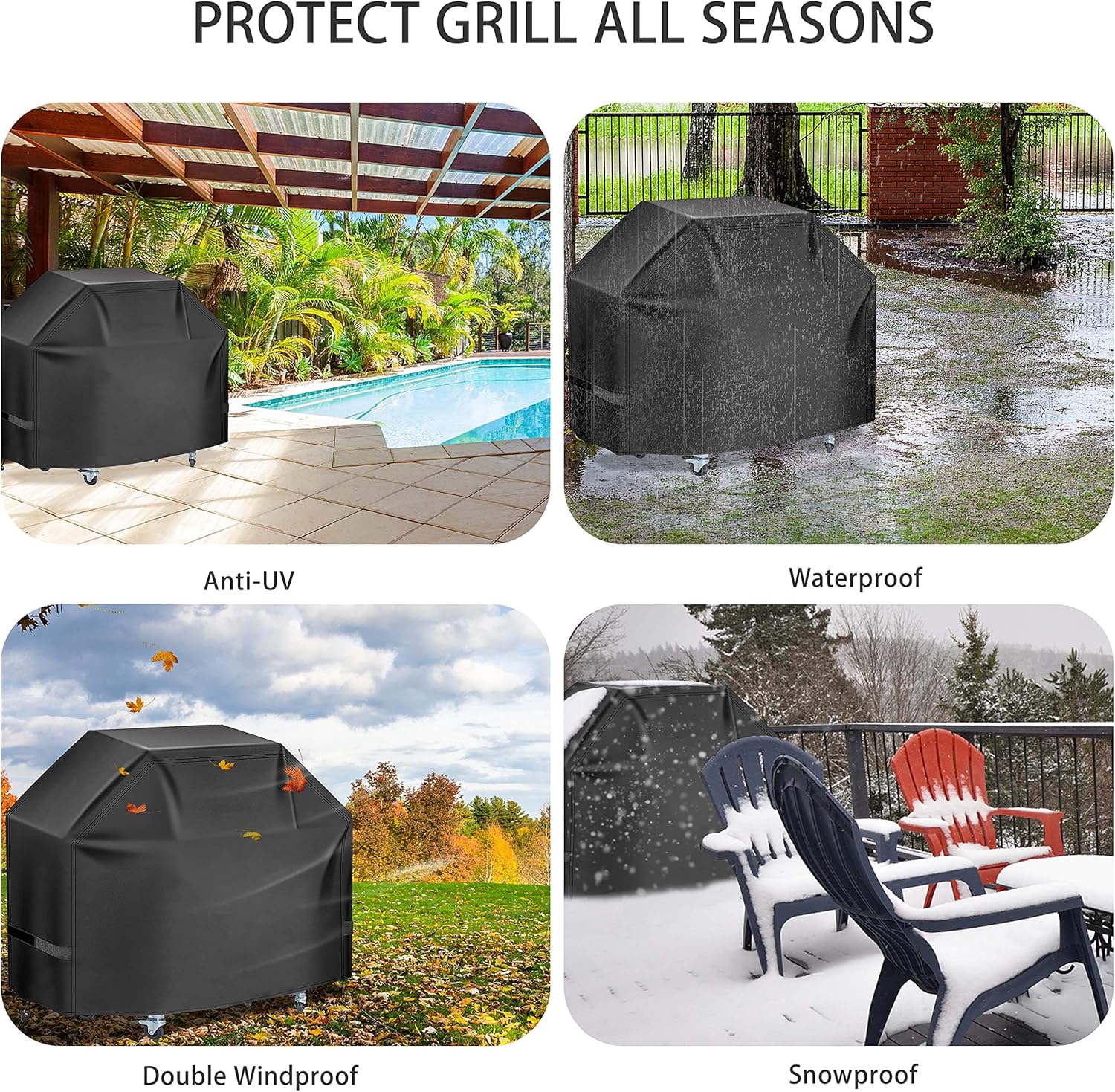 Funda para parrilla, 67 pulgadas, impermeable, material anti-UV con correas elásticas de velcro y cuerda de dobladillo ajustable para Weber